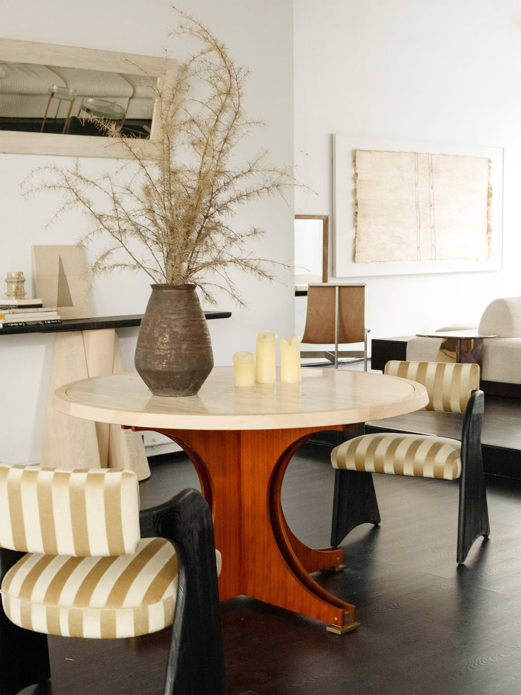 「Kekexili」Sculptural Striped Velvet Accent Chair