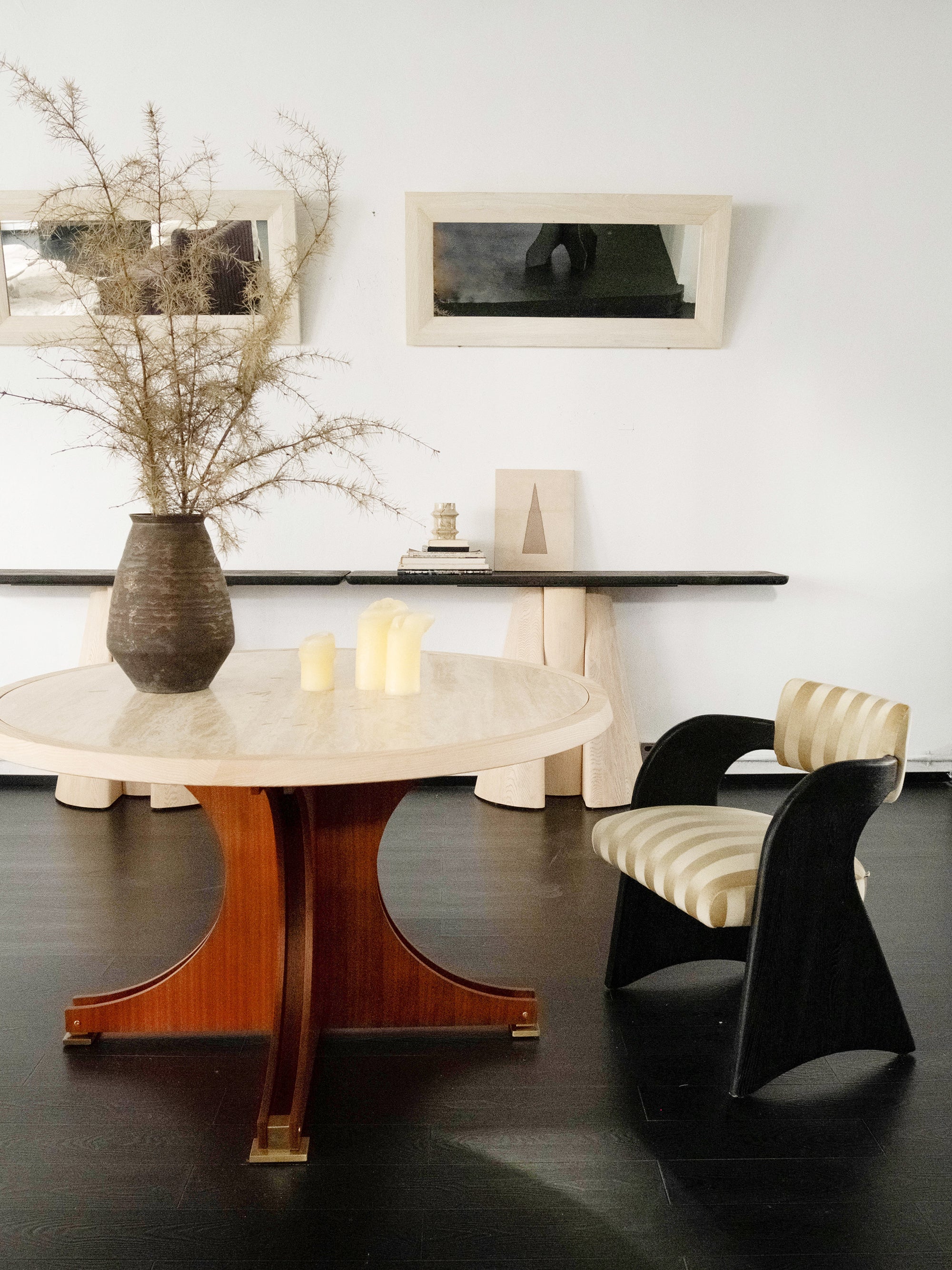 「Kekexili」Sculptural Striped Velvet Accent Chair