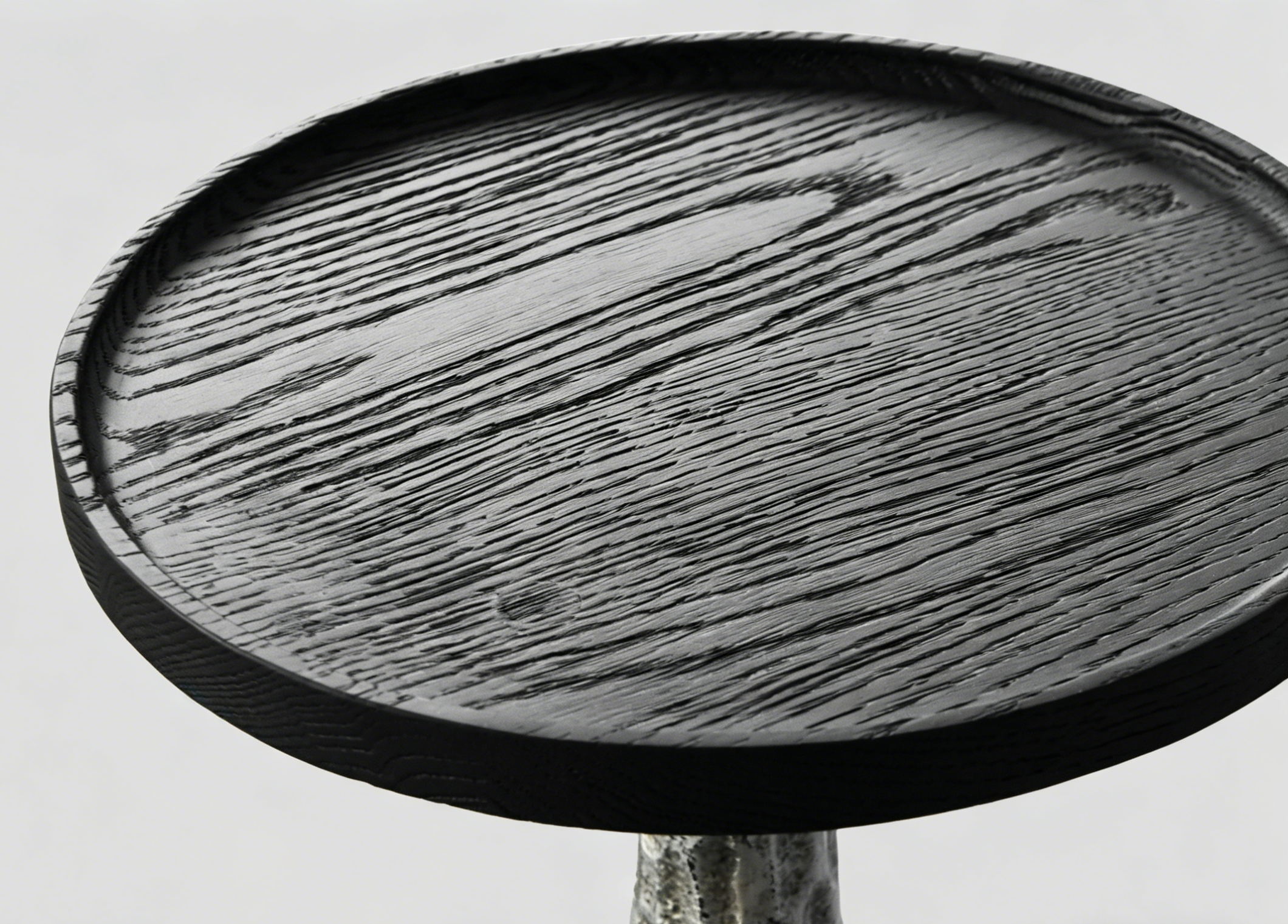 「VOLCANO」Sculptural Hammered Metal & Oak Side Table