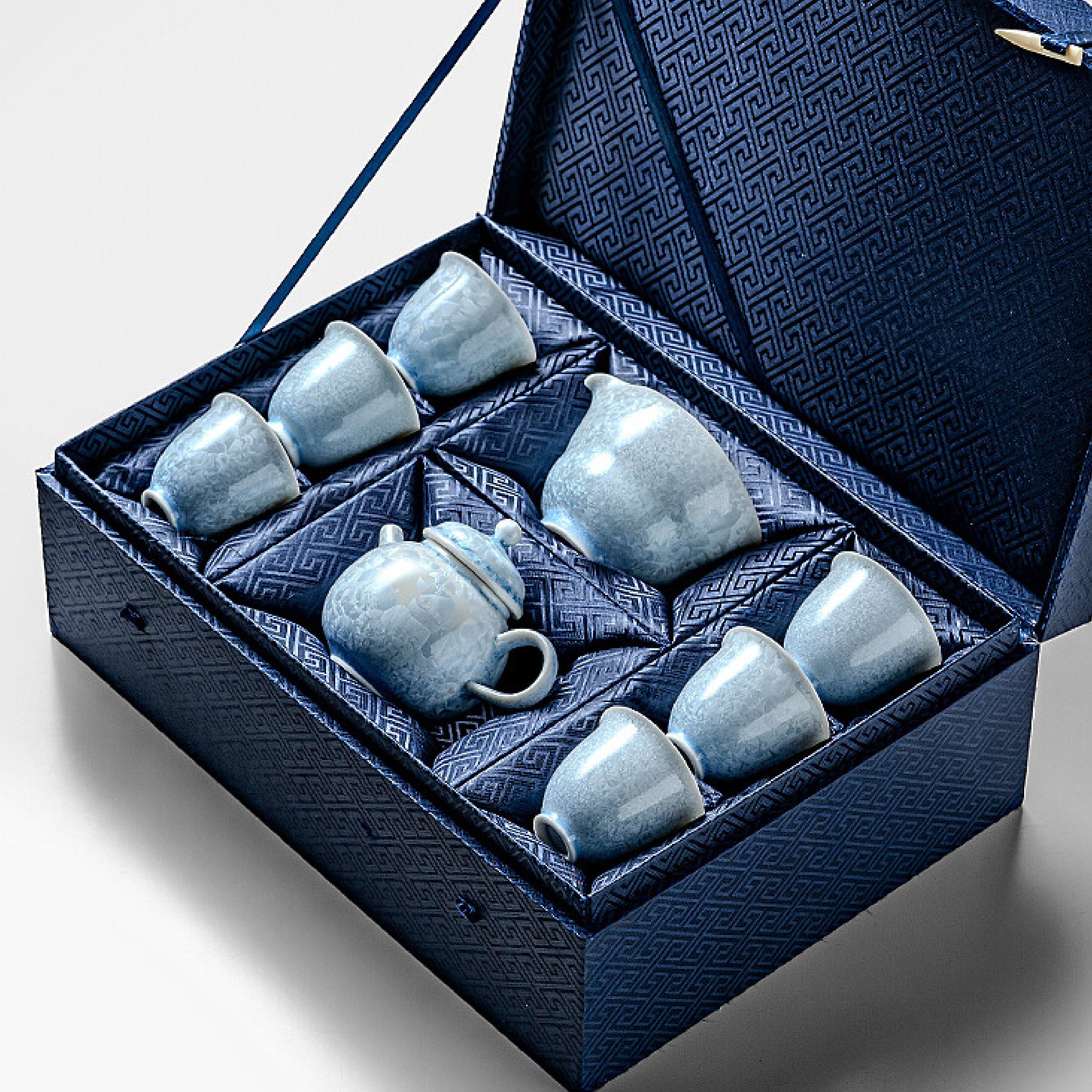 「Blue Ice Flower」Crystalline Glaze Kung Fu Tea Set