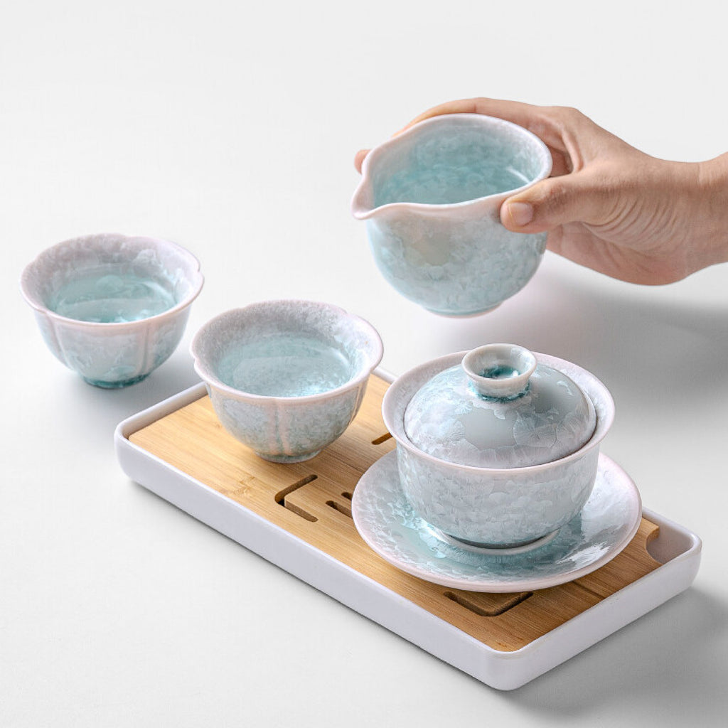 「Verdant Grass」Kiln-Fired Crystalline Glaze Kung Fu Tea Set