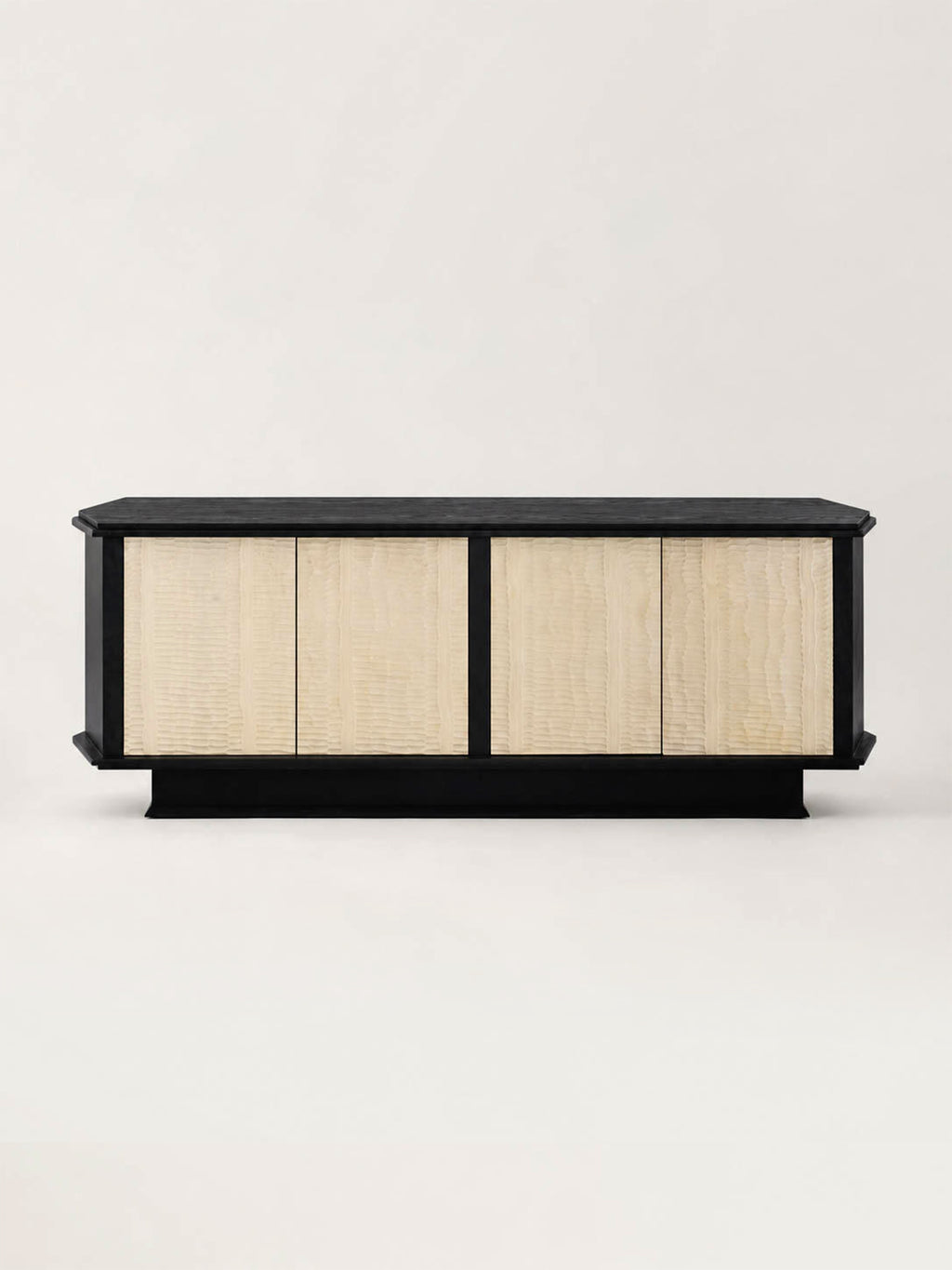 「Cove」Hand‑Carved Wabi‑Sabi Textured Solid Wood Long Side Cabinet Sideboard