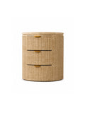 「Cream‑Cave」Round Travertine Nightstand Storage Bedside Cabinet