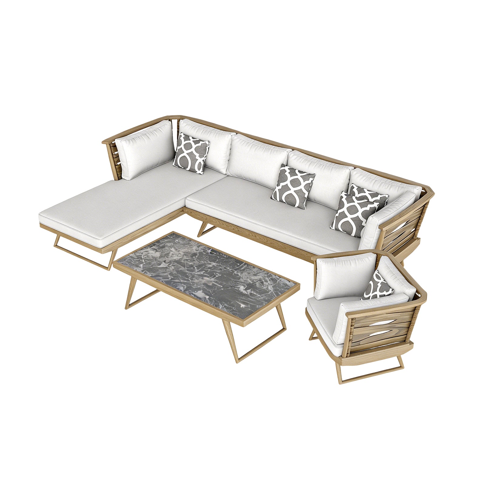 「Light Walnut Banana Leaf」Luxury Modular Outdoor Sofa Set