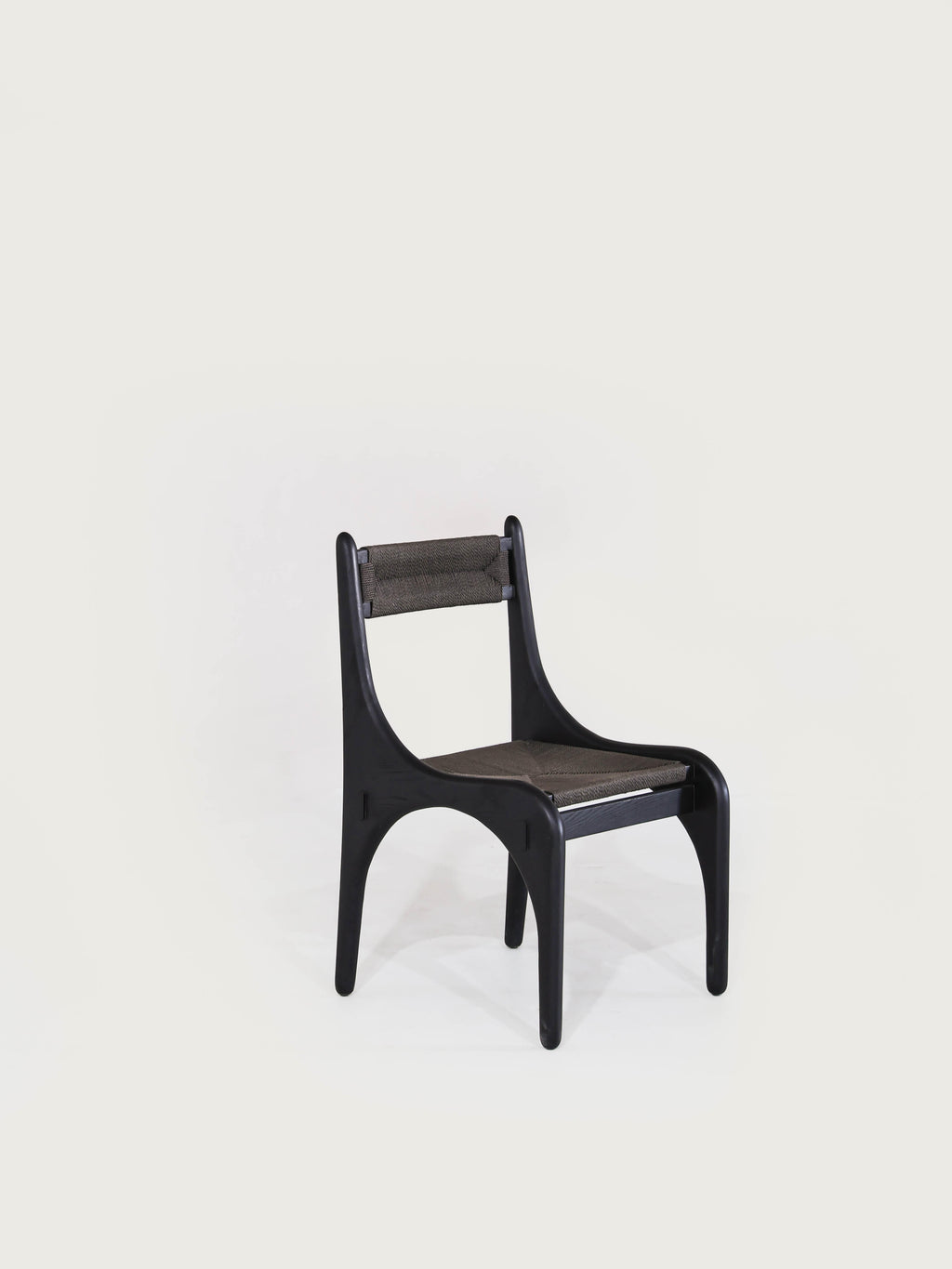 「Ballad」Minimalist Sculptural Black Solid Wood Rope Accent Dining Chair