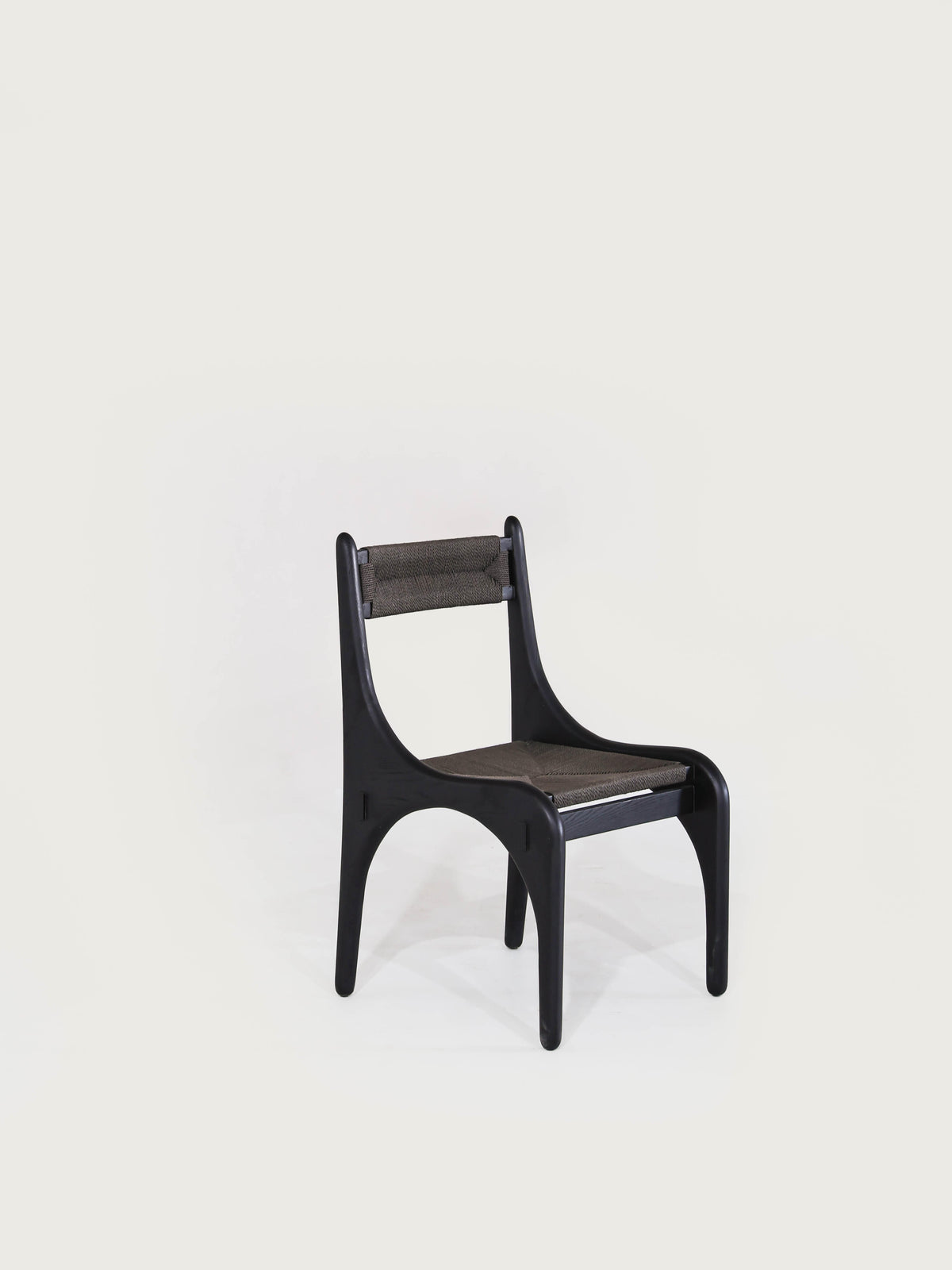 「Ballad」Minimalist Sculptural Black Solid Wood Rope Accent Dining Chair