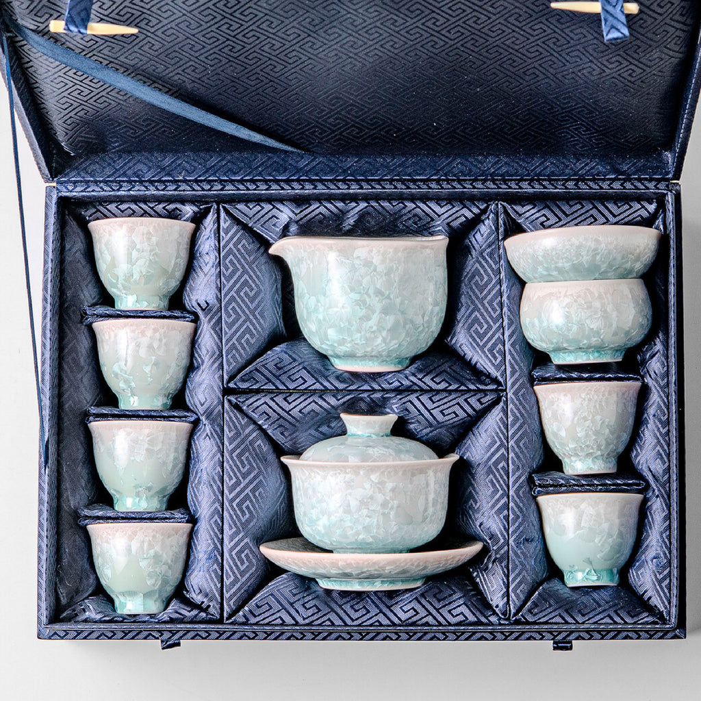 「Verdant Grass」Kiln-Fired Crystalline Glaze Kung Fu Tea Set