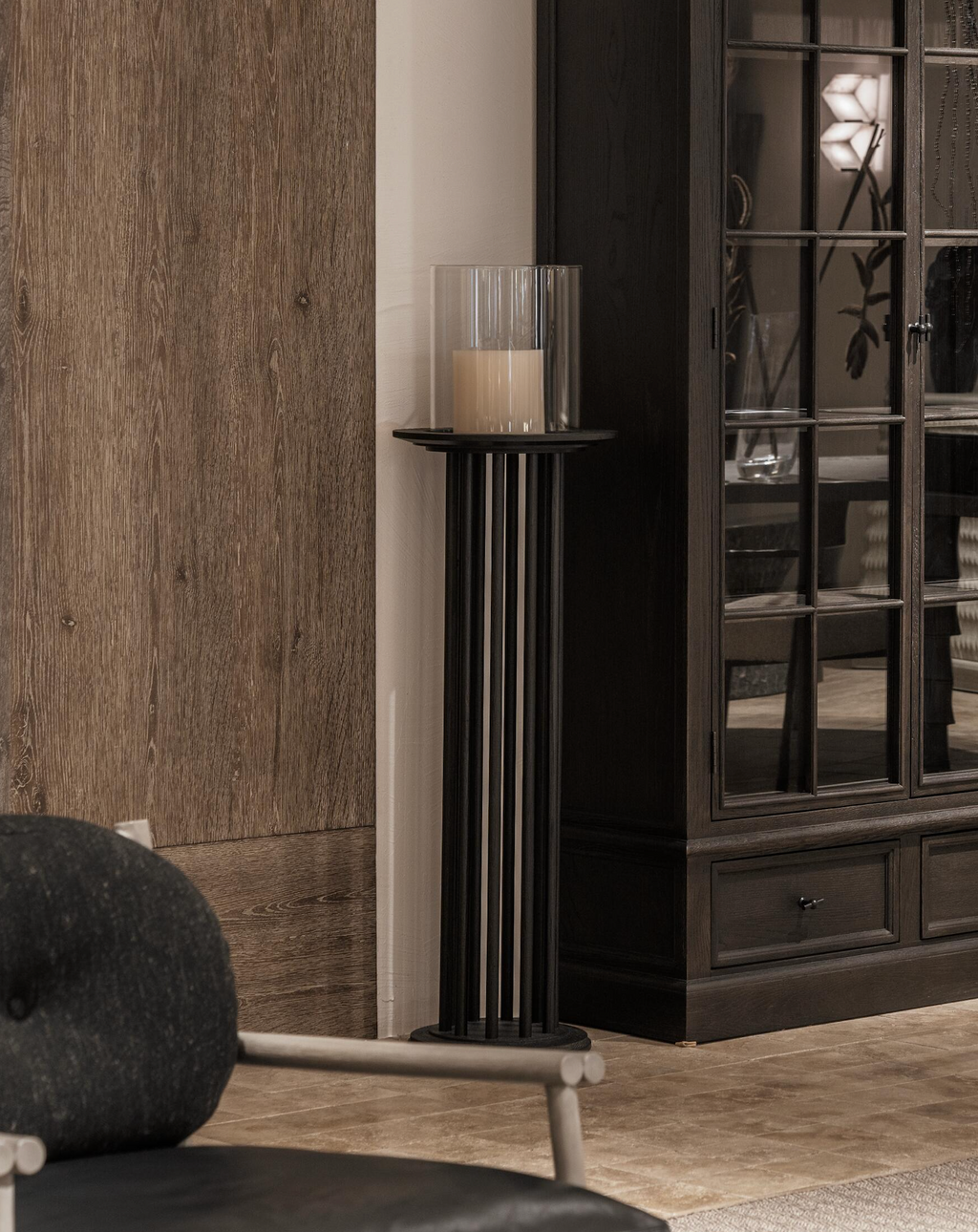 The Column | Industrial Iron & Hand-Polished Wood Decorative Tall Candle Holder