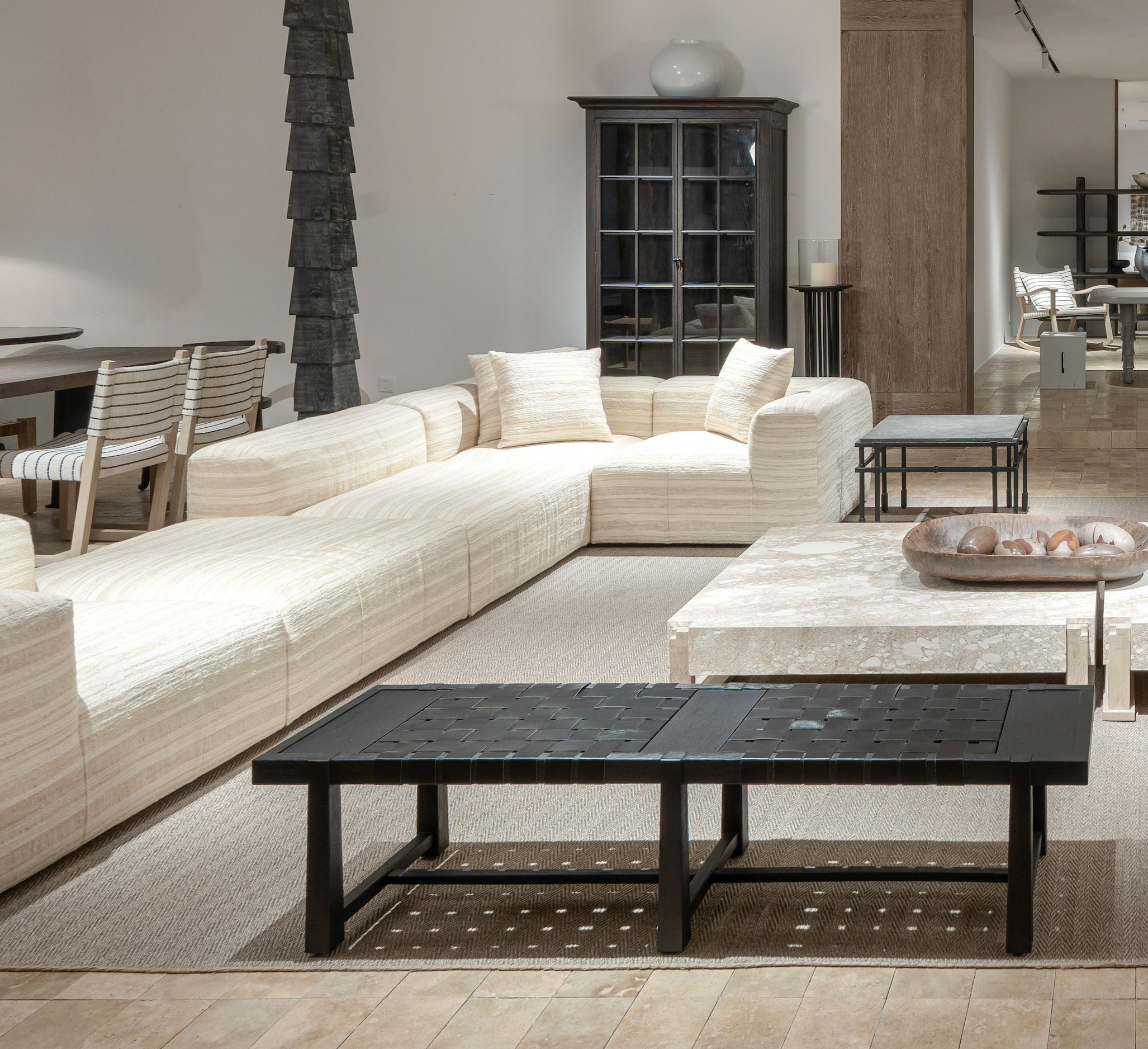 The Lumina | Hand-Woven Leather & Solid Rubberwood Indoor Bench
