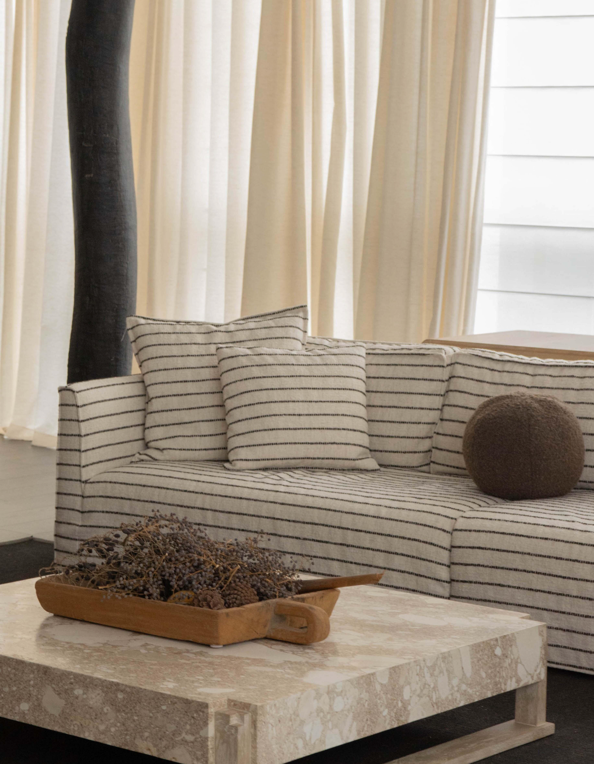 The Hawser | Striped Fabric & Solid Birch Indoor Large Sofa