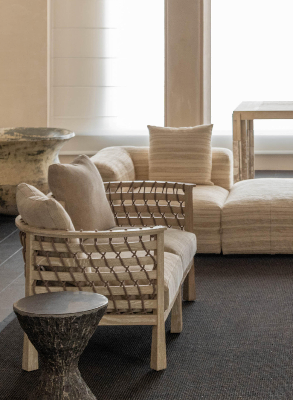 The Fjord | Frost Rope Natural Oak & Woven Cotton Triangular Accent Sofa