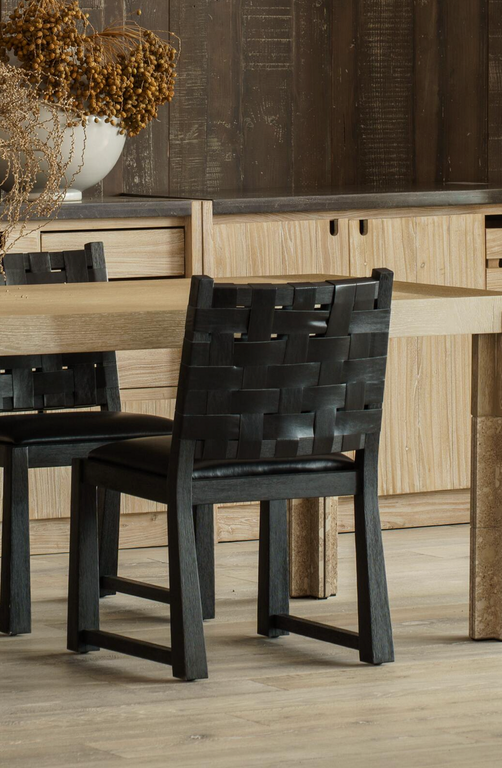 The Lumina | Woven Leather & Solid Rubberwood Minimalist Dining Chair