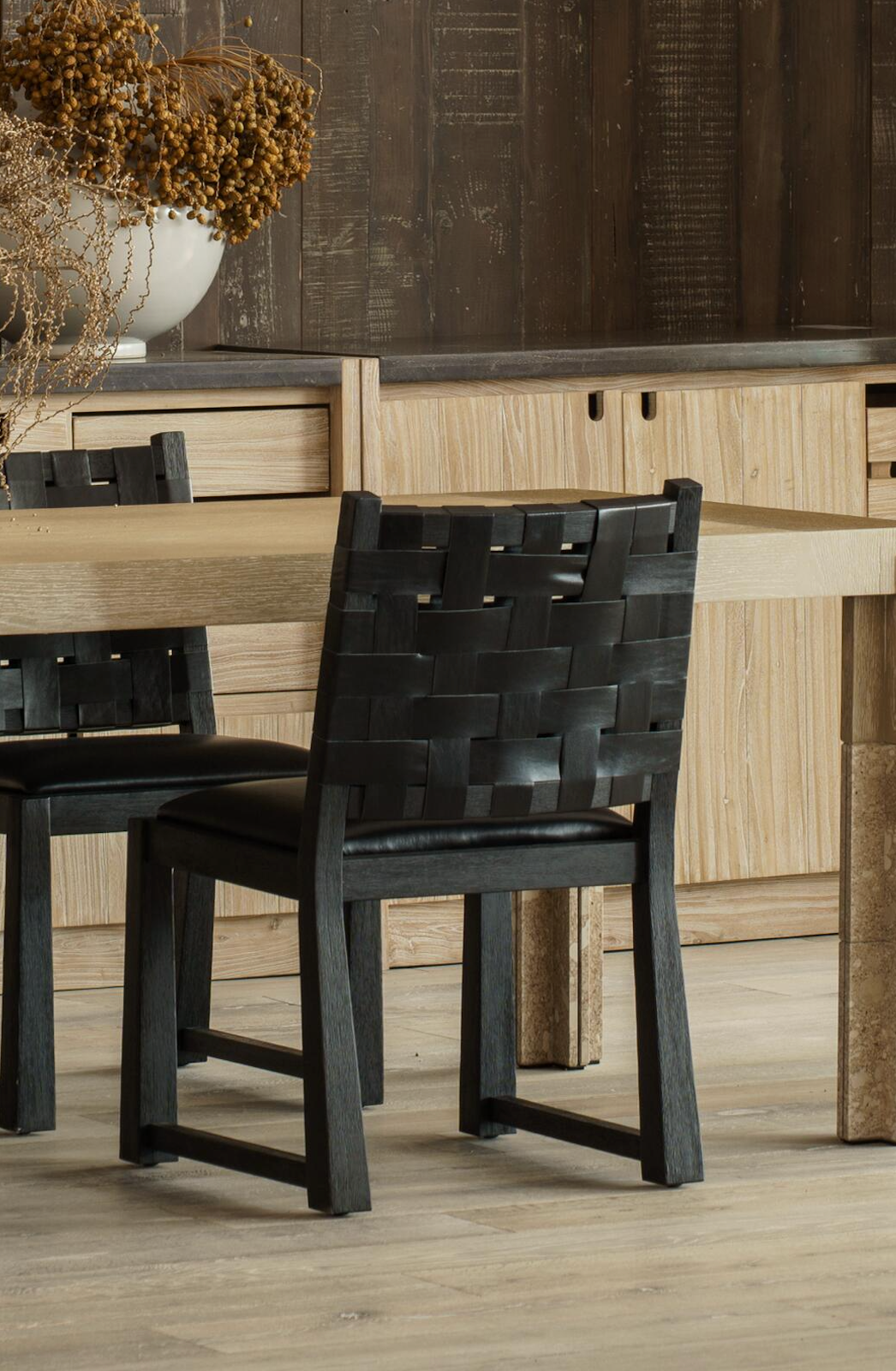 The Lumina | Woven Leather & Solid Rubberwood Minimalist Dining Chair