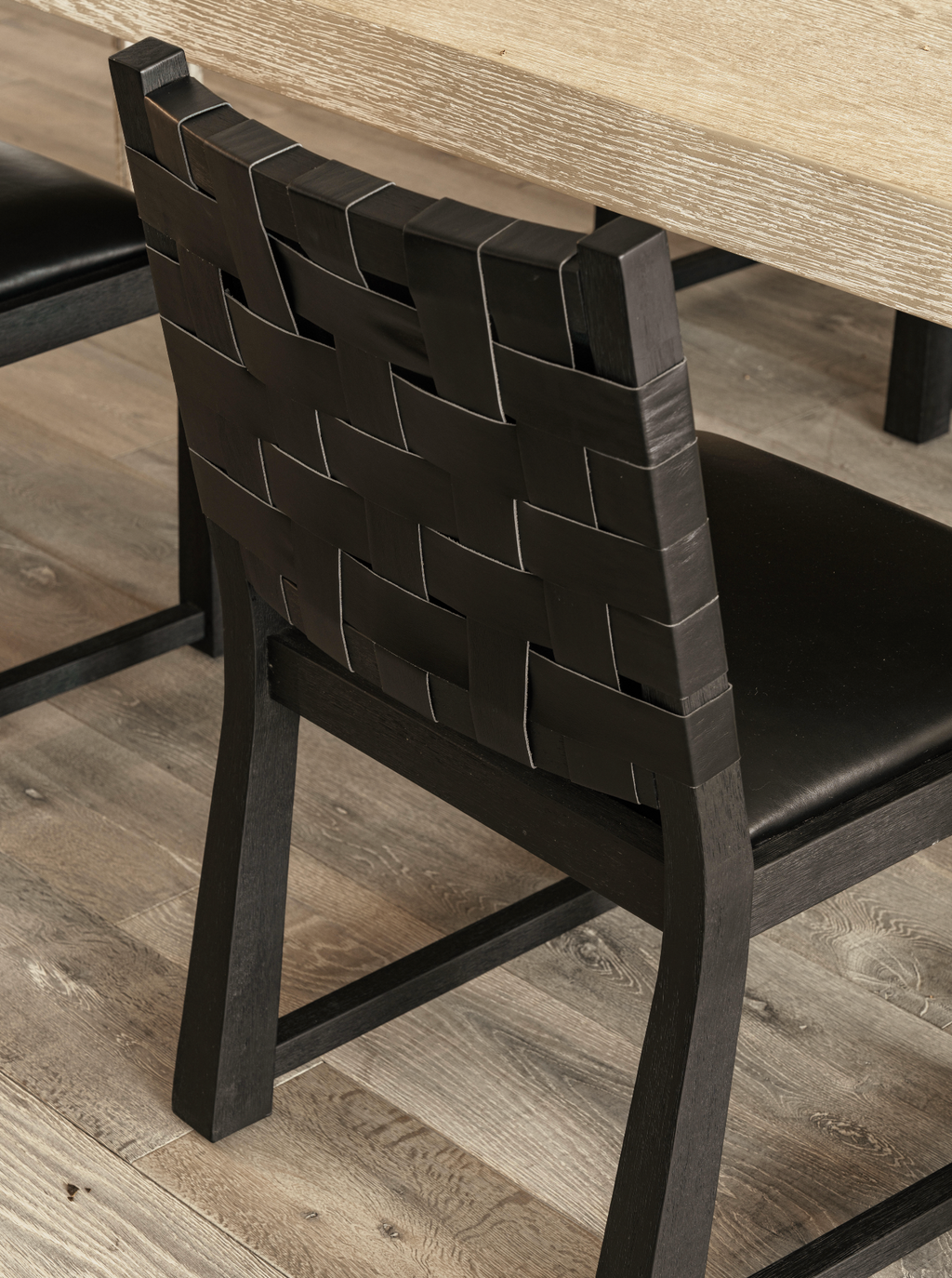 The Lumina | Woven Leather & Solid Rubberwood Minimalist Dining Chair