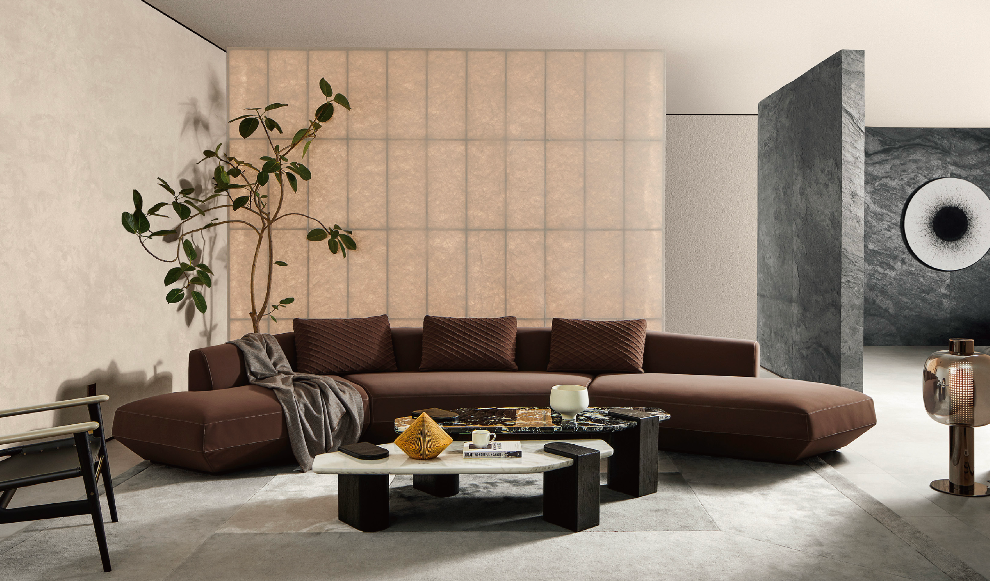「Espresso Curve」Luxury L-Shaped Modular Leather Sofa