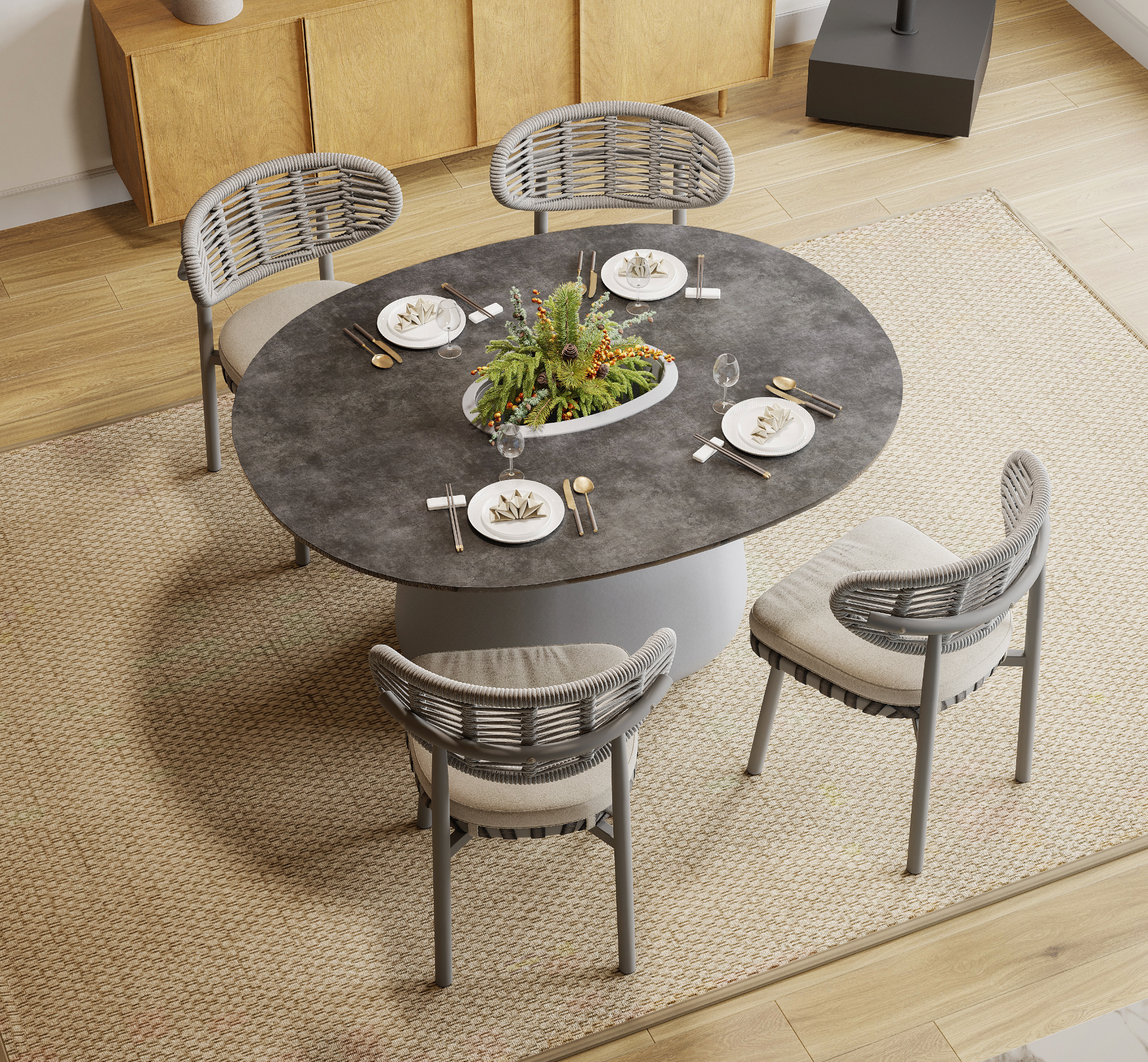 「Light Gray Weave」Luxury Outdoor Dining Set