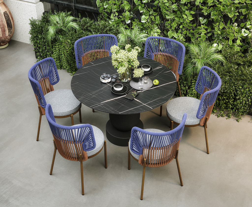 「Blue Weave & Black Marble」Luxury Outdoor Dining Set