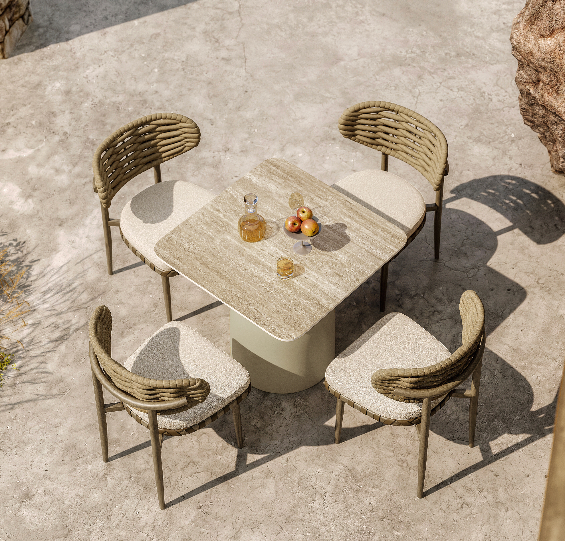 「Roman Yellow Travertine」Luxury Outdoor Dining Set