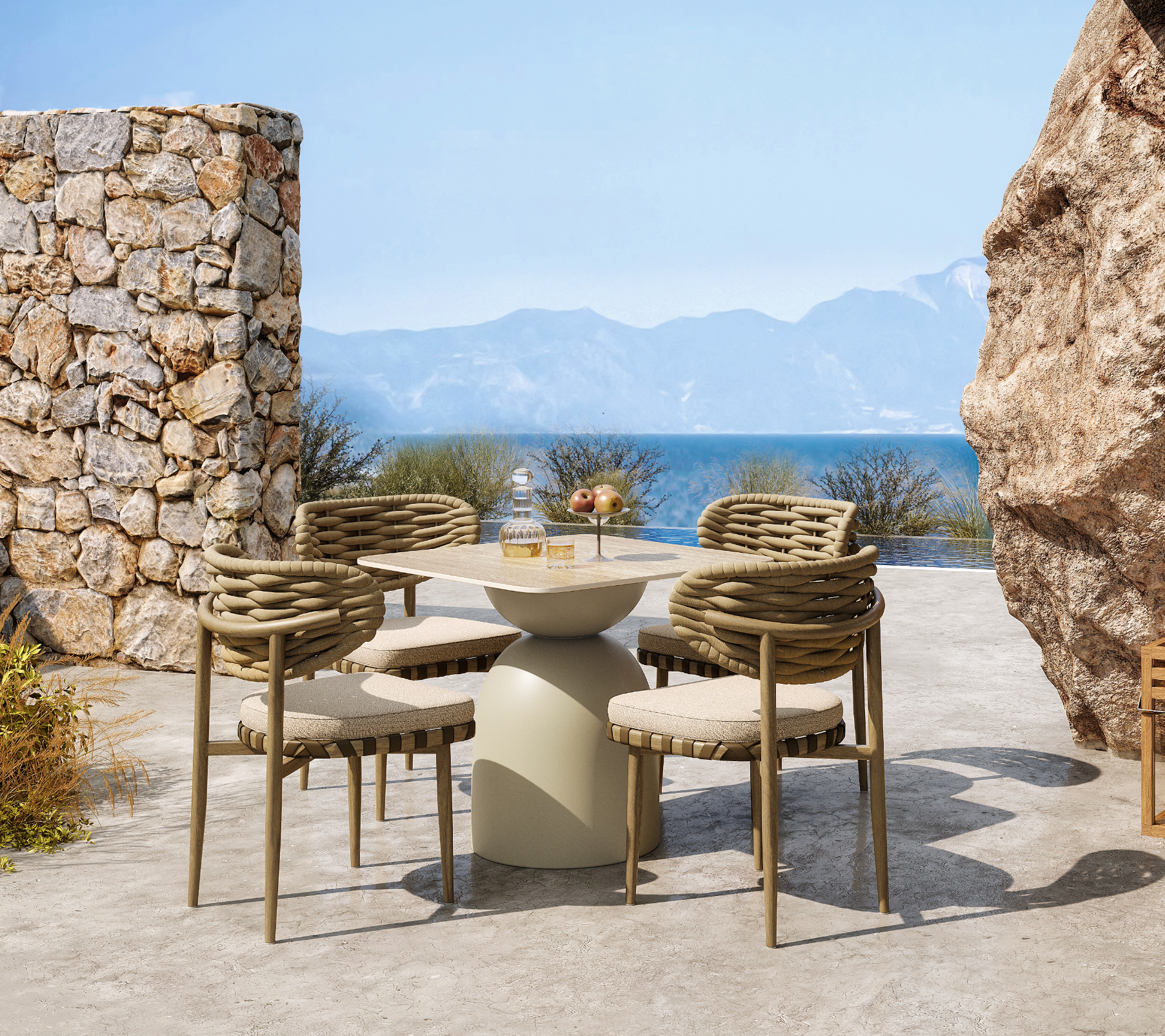 「Roman Yellow Travertine」Luxury Outdoor Dining Set