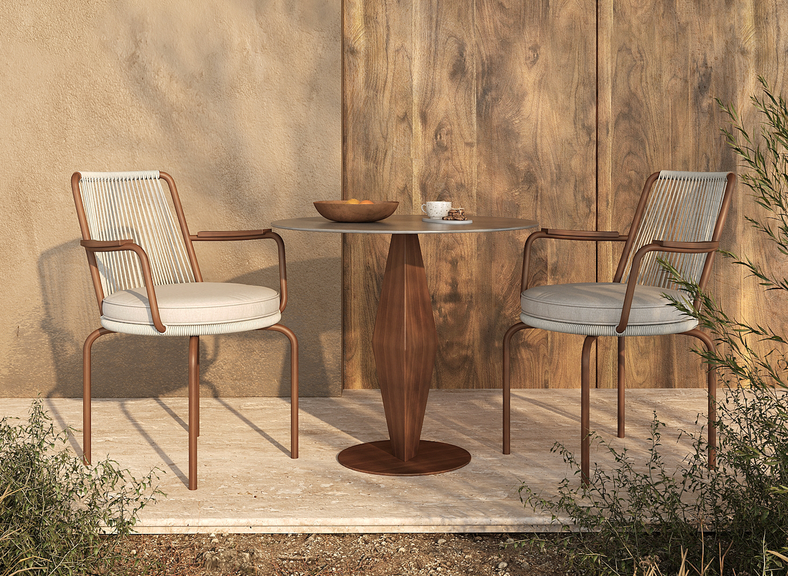 「Teak Weave Coffee」Luxury Round Outdoor Lounge Dining Set