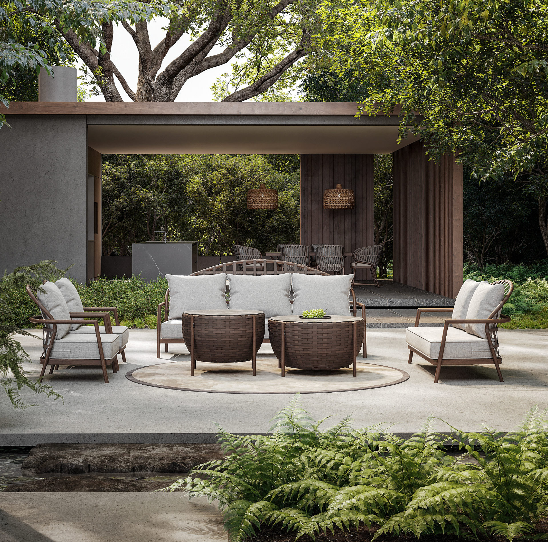 「Dark Walnut PE Rattan」Luxury Modular Outdoor Sofa Set