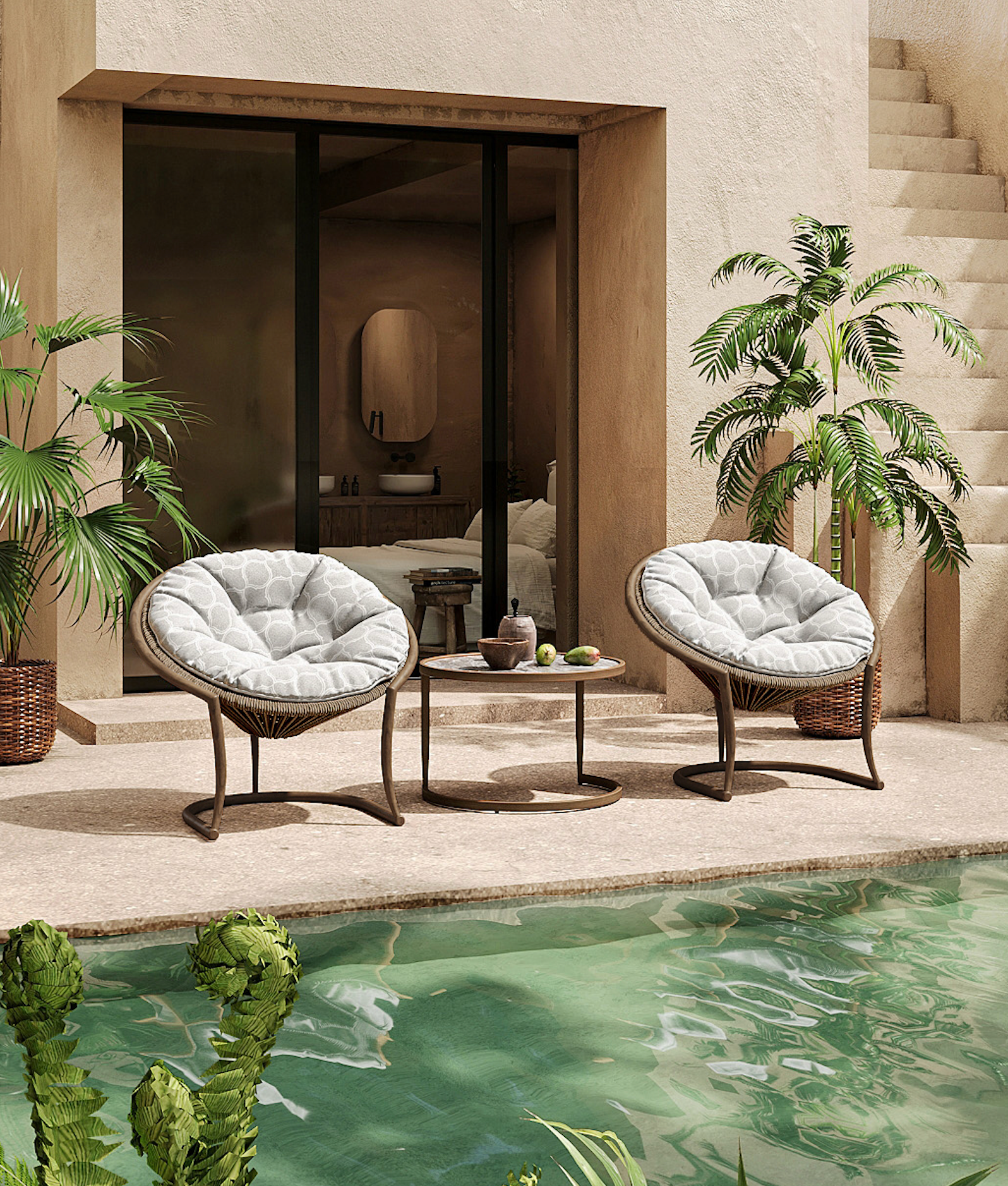 「Camel Sand」Outdoor Lounge Bistro Set