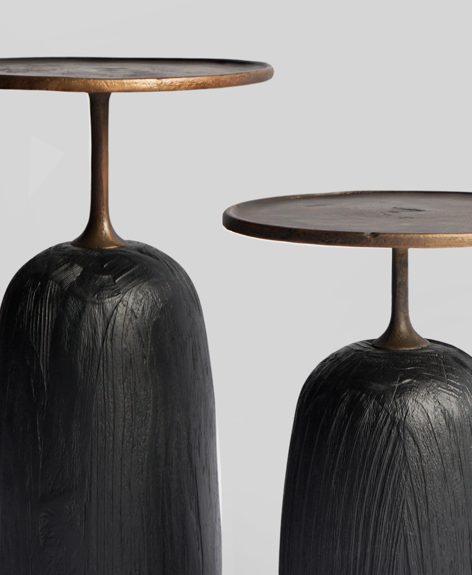 「F.Vint」Umber Oak & Alloy Sculptural Martini Side Table