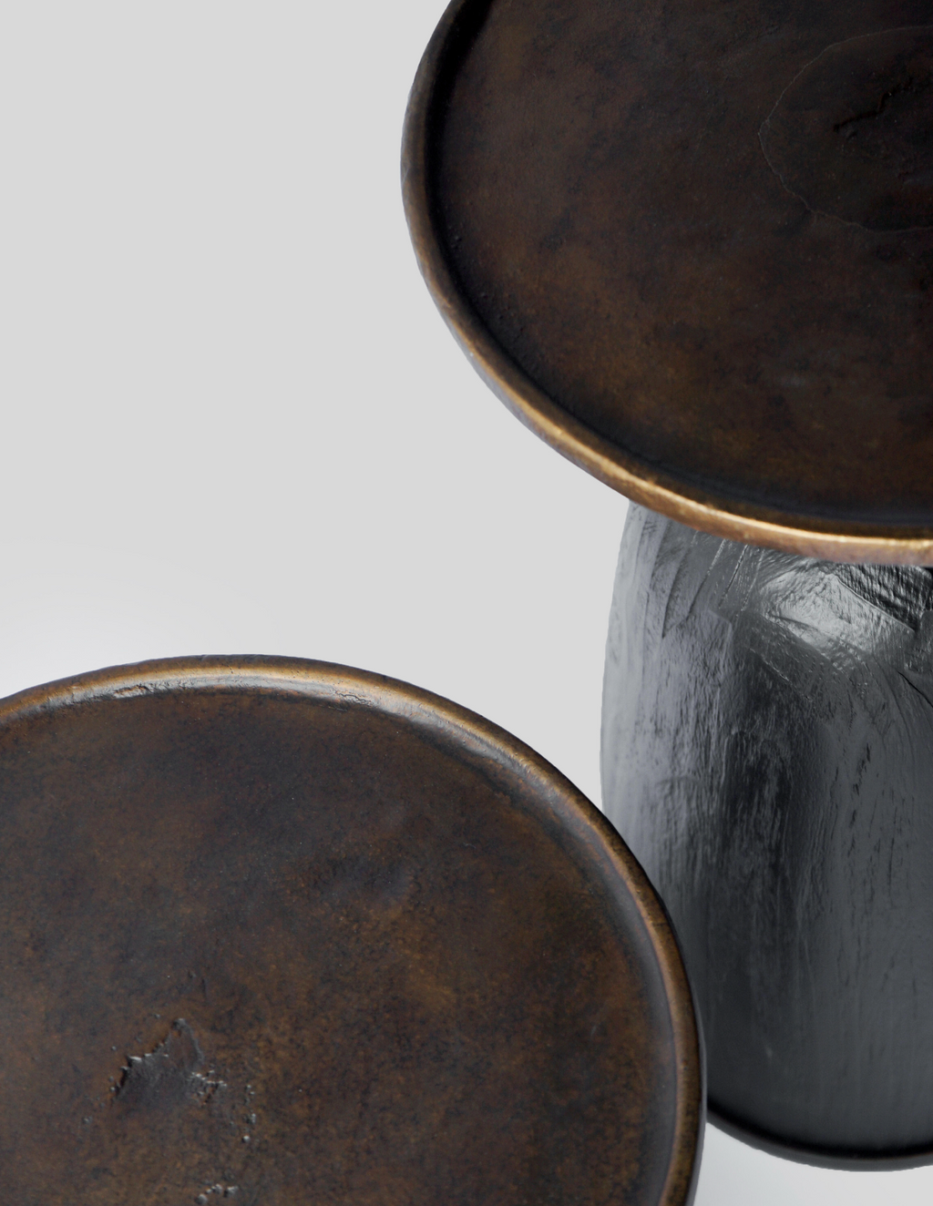 「F.Vint」Umber Oak & Alloy Sculptural Martini Side Table