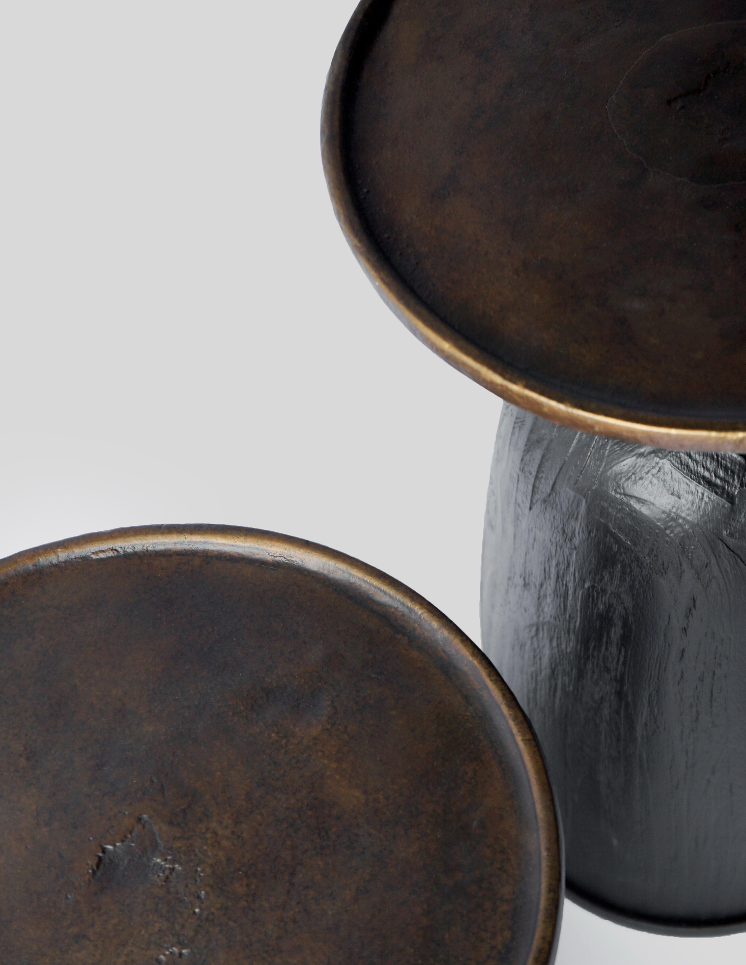 「F.Vint」Umber Oak & Alloy Sculptural Martini Side Table