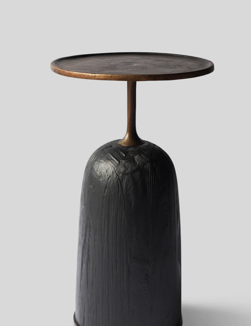 「F.Vint」Umber Oak & Alloy Sculptural Martini Side Table