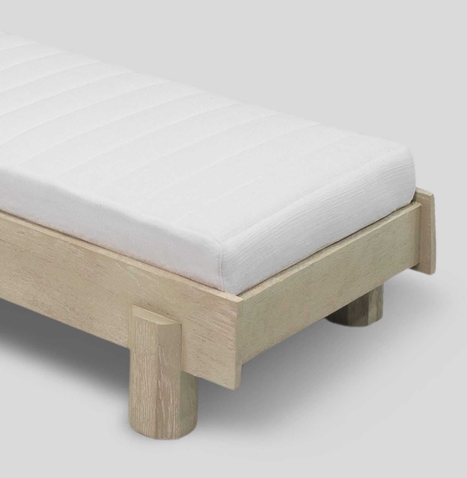 「Modulo」Oak Wood Frame Cotton Fabric Indoor Chaise Lounge Bench