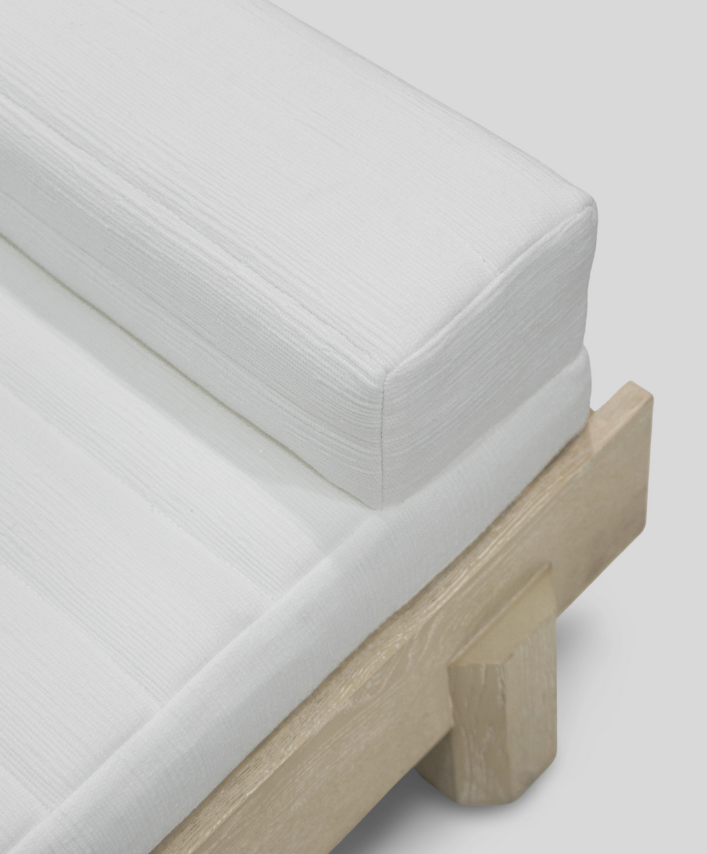 「Modulo」Oak Wood Frame Cotton Fabric Indoor Chaise Lounge Bench