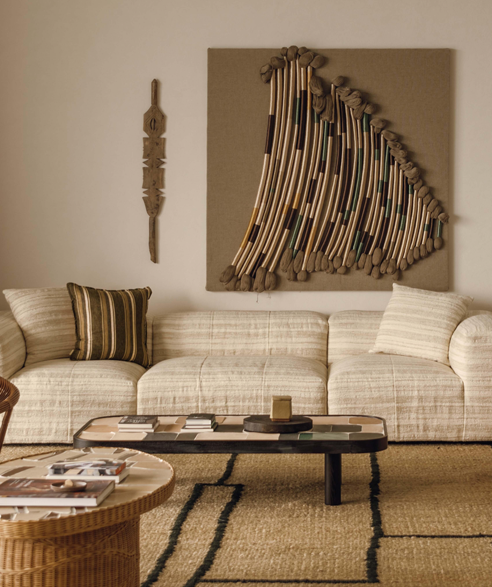 「Moonraker」Striped Linen-Wool Modular Cloud Sofa