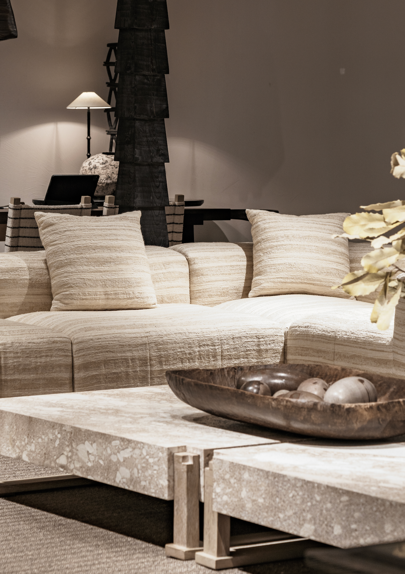 「Moonraker」Striped Linen-Wool Modular Cloud Sectional Sofa-4-Piece L-Shape