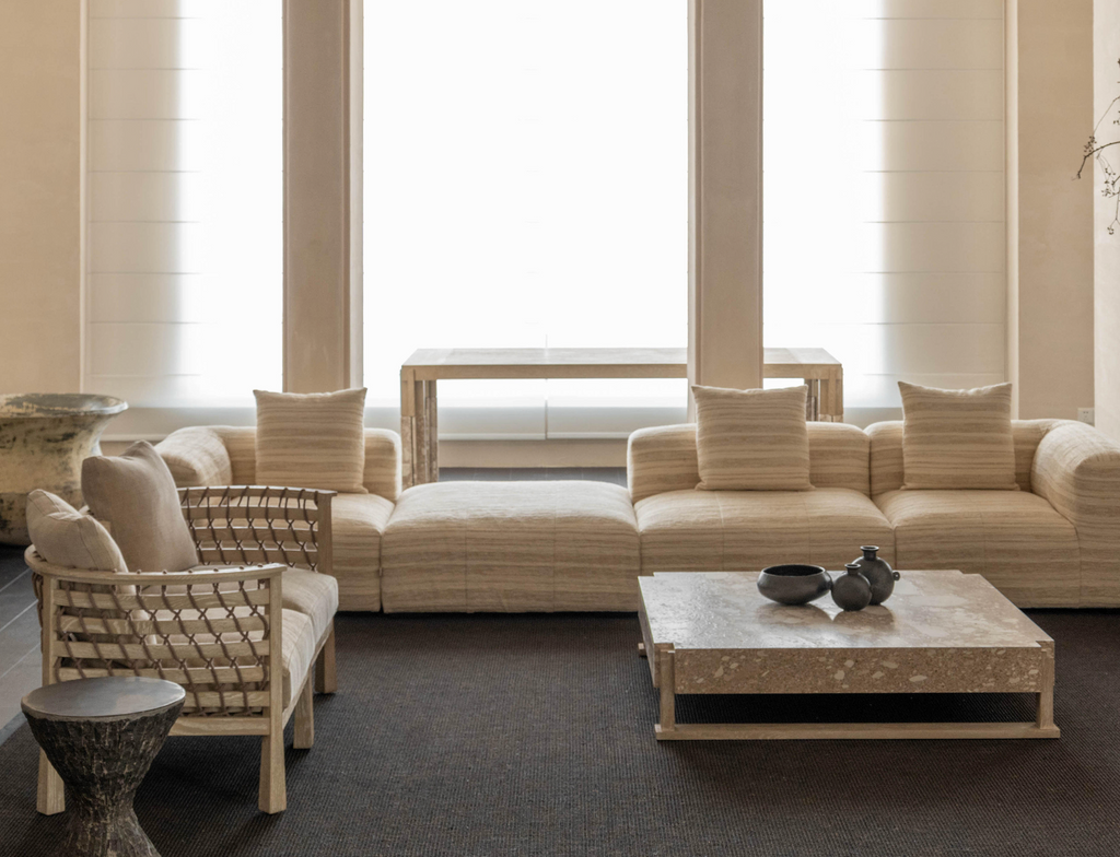 「Moonraker」Striped Linen-Wool Modular Cloud Sectional Sofa-4-Piece L-Shape