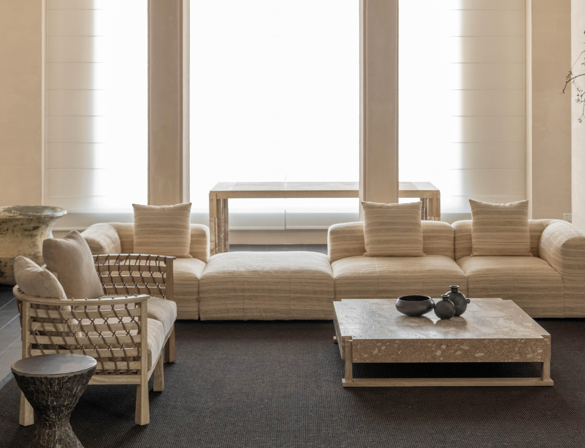 「Moonraker」Striped Linen-Wool Modular Cloud Sectional Sofa-4-Piece L-Shape