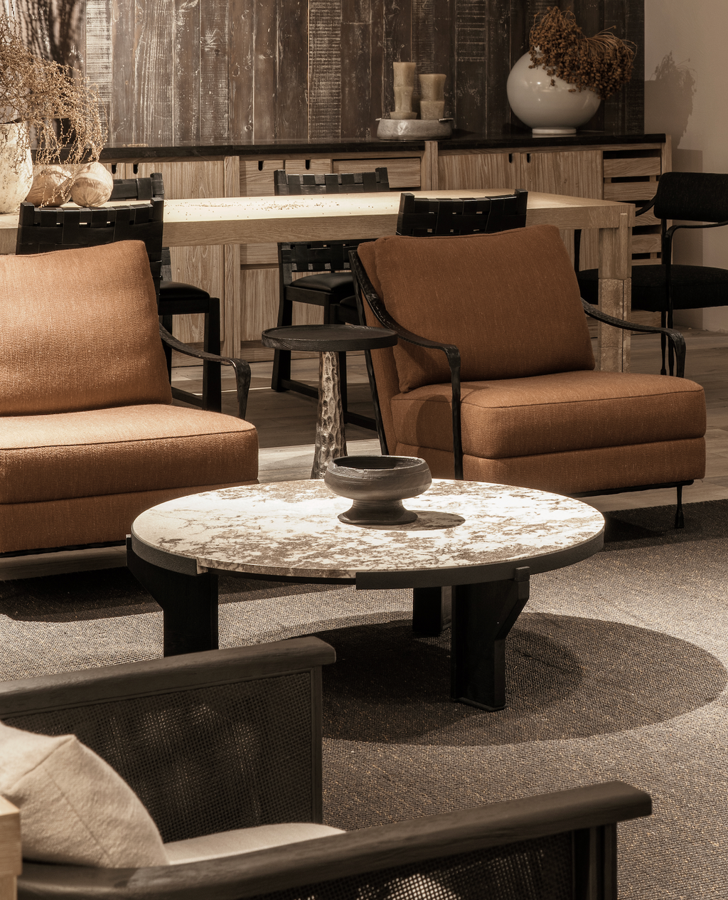 「Lumina」Natural Cherry Blossom Stone Round Low Table