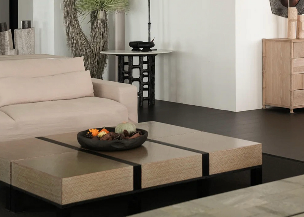 「Kila」Rattan-Infused Organic Modern Low-Profile Table