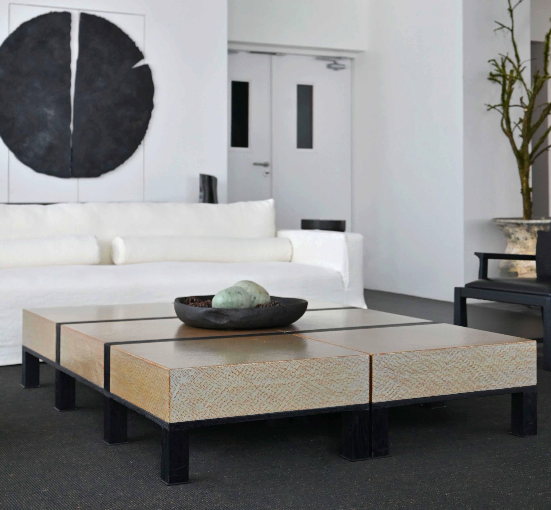 「Kila」Rattan-Infused Organic Modern Low-Profile Table