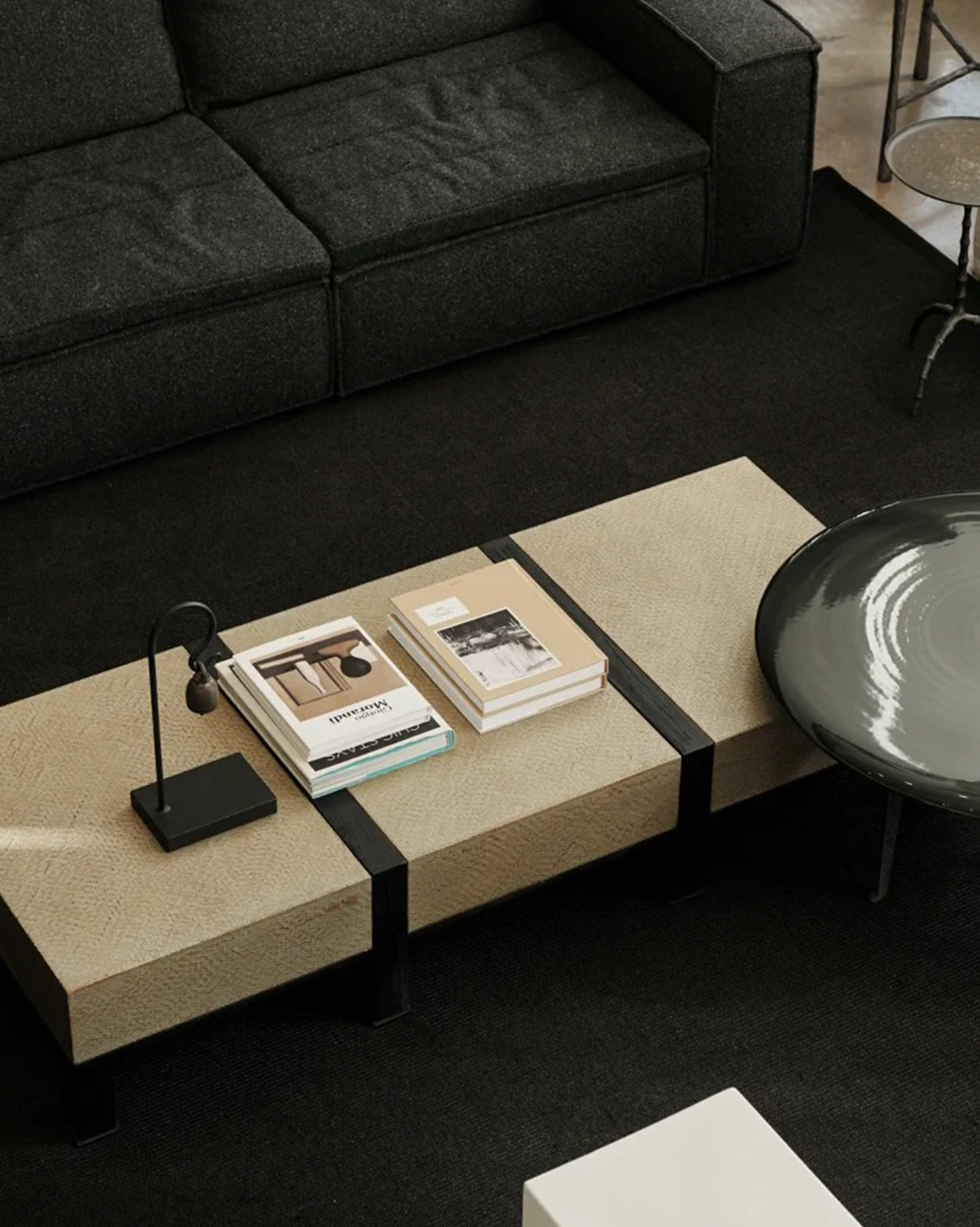 「Kila」Rattan-Infused Organic Modern Low-Profile Table