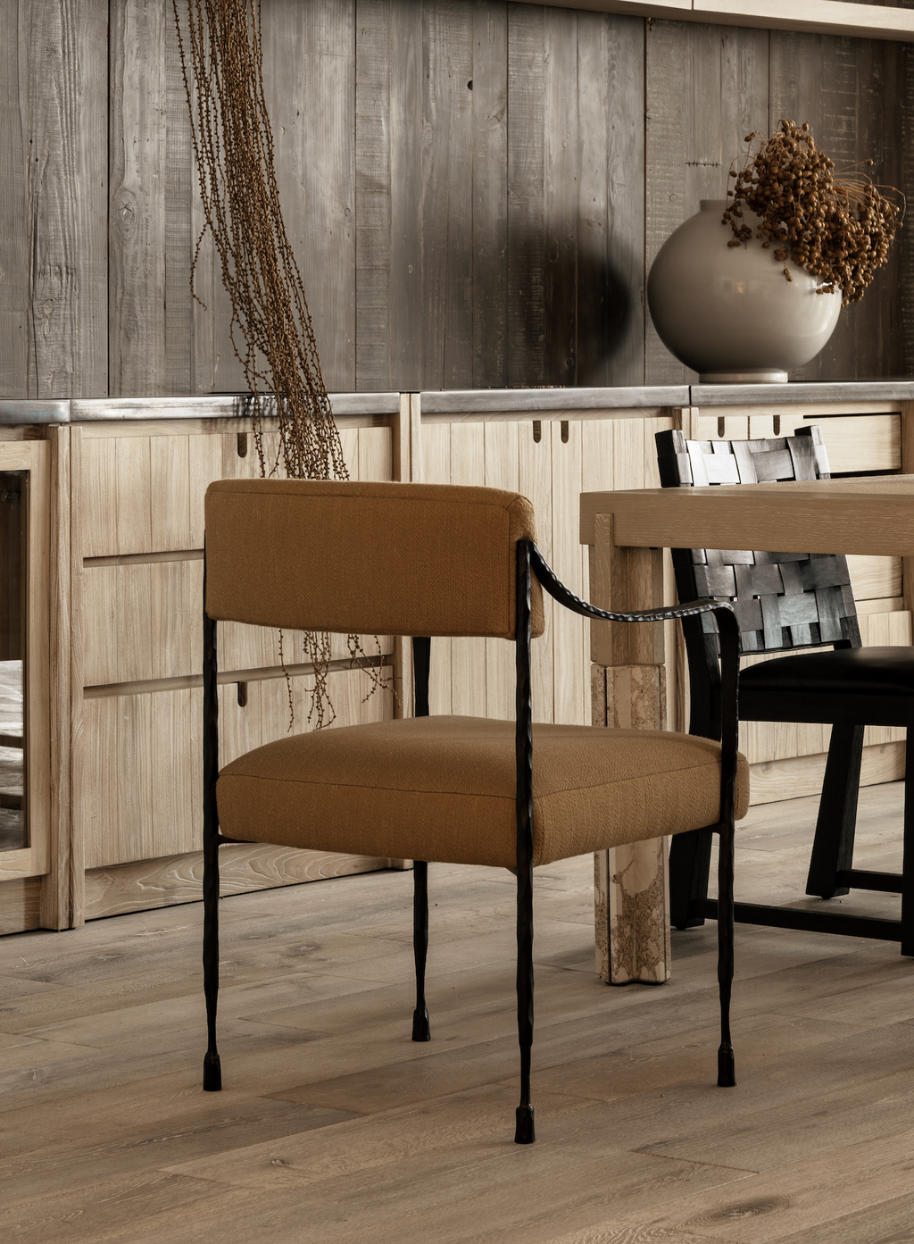 The F.Vint | Colmar Hand-Forged Iron & Upholstered Accent Chair