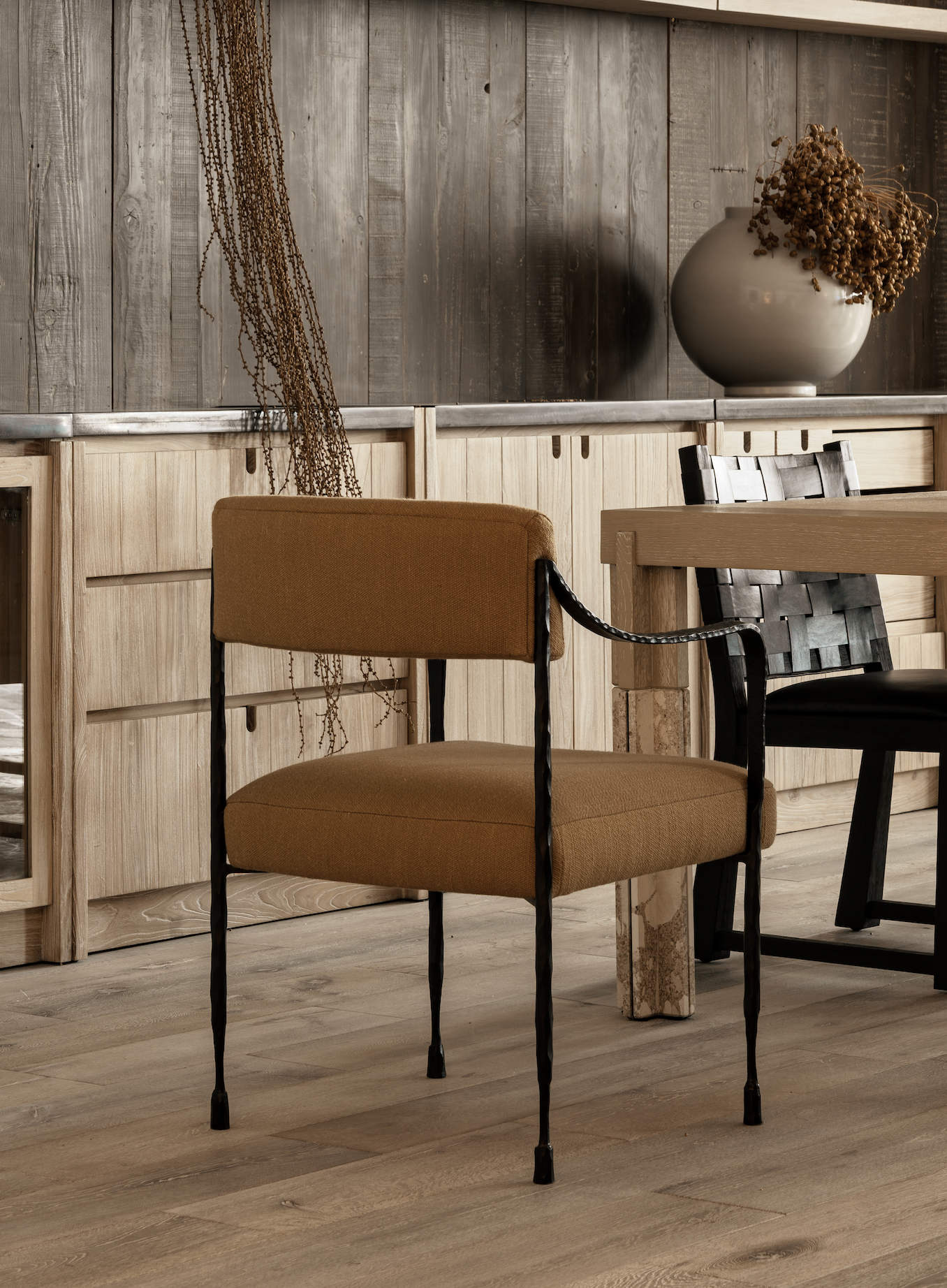 The F.Vint | Colmar Hand-Forged Iron & Upholstered Accent Chair