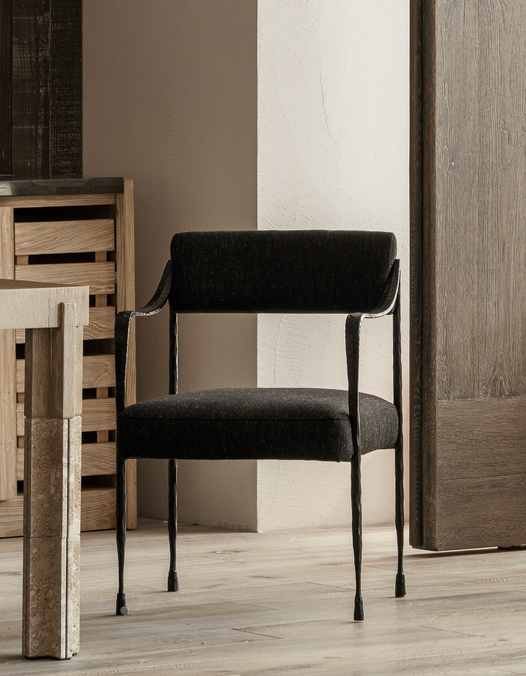 The F.Vint | Colmar Hand-Forged Iron & Upholstered Accent Chair