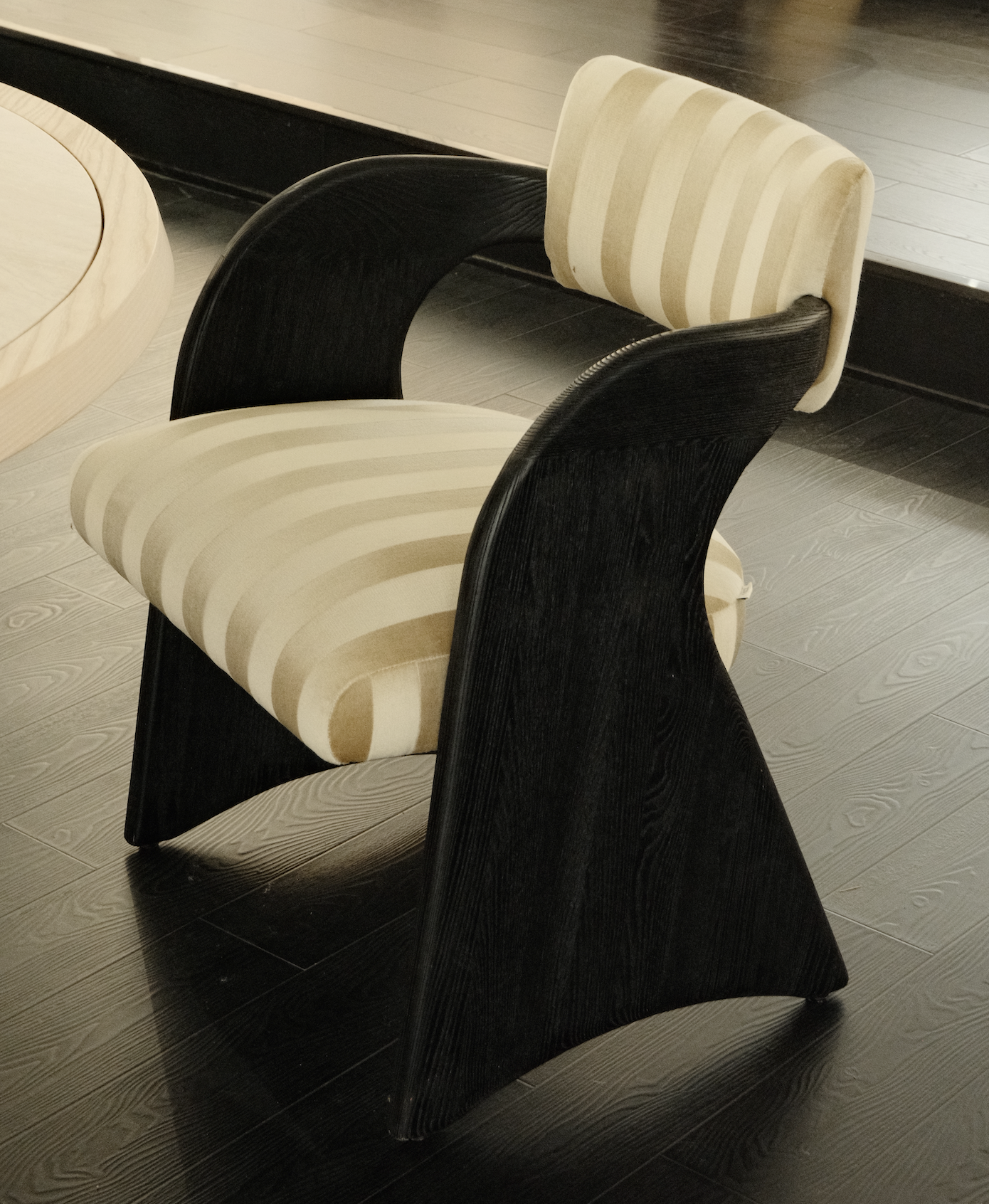 「Kekexili」Sculptural Striped Velvet Accent Chair