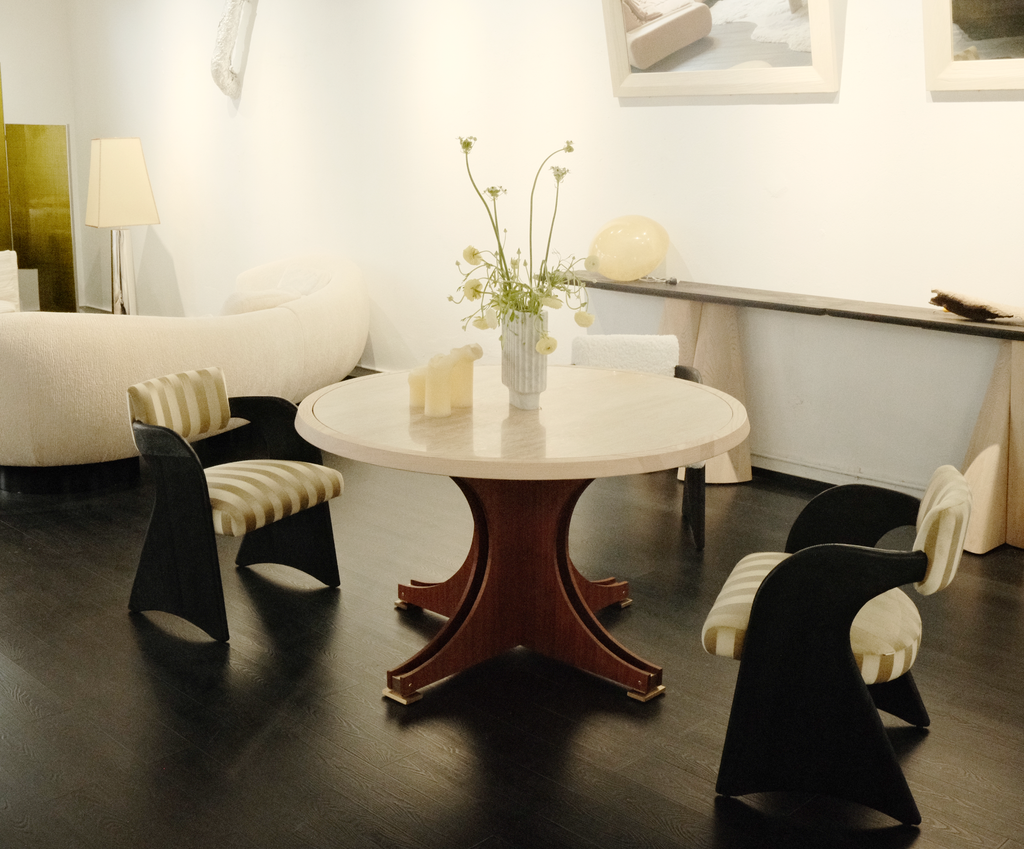 「Kekexili」Sculptural Striped Velvet Accent Chair