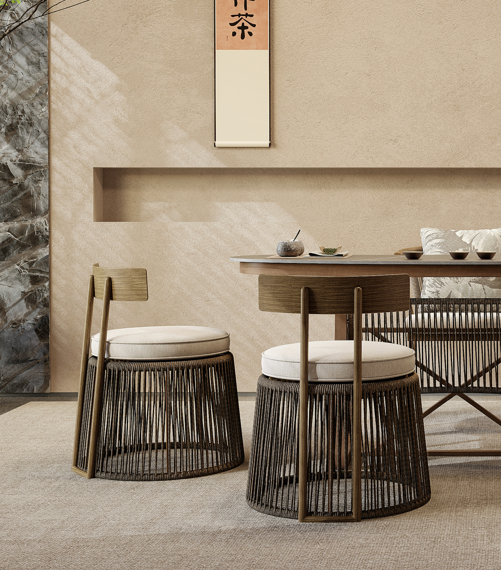「Zen Garden」Organic Modern Weather-Resistant Outdoor Dining Chair