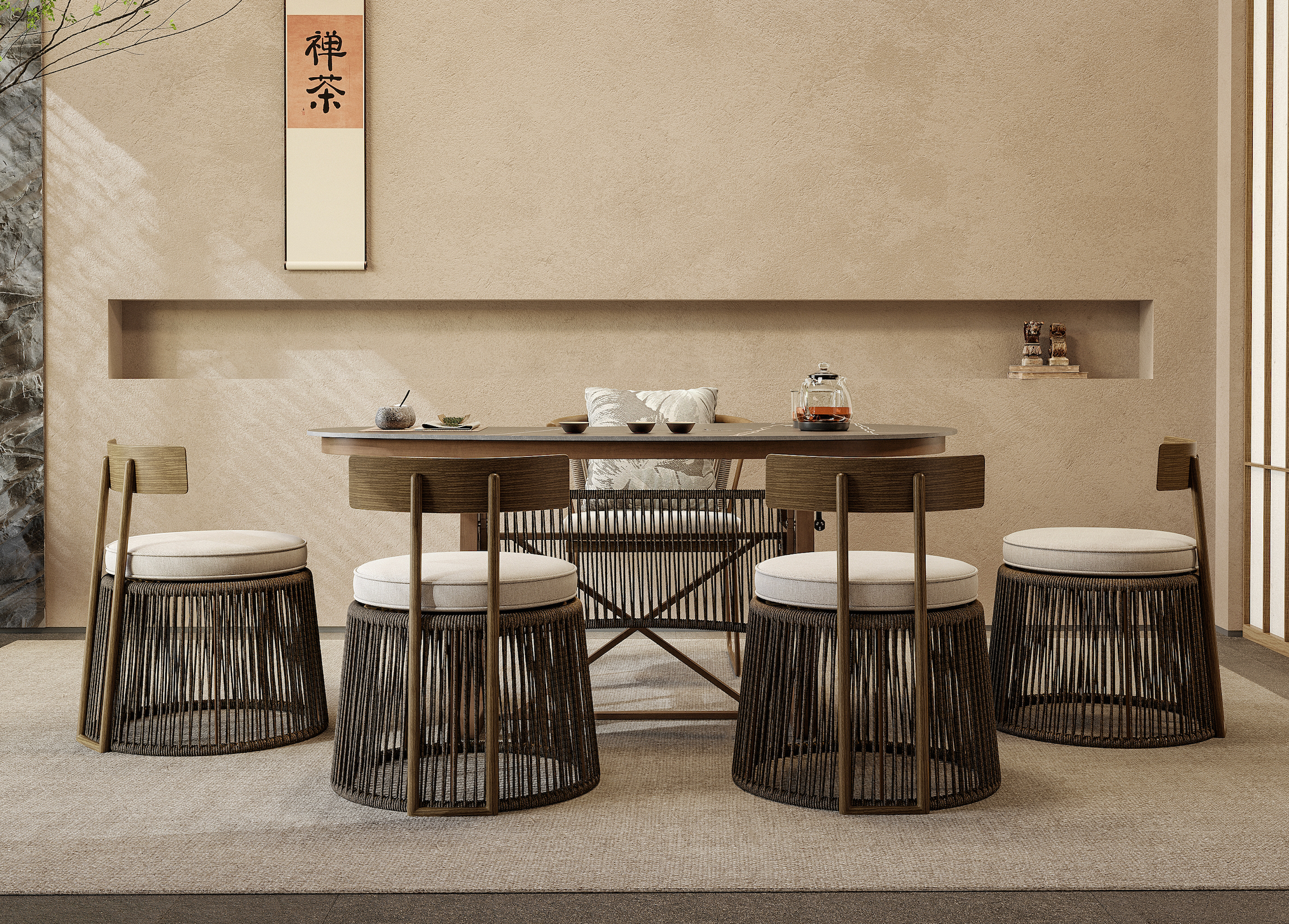「Zen Garden」Organic Modern Weather-Resistant Outdoor Dining Chair