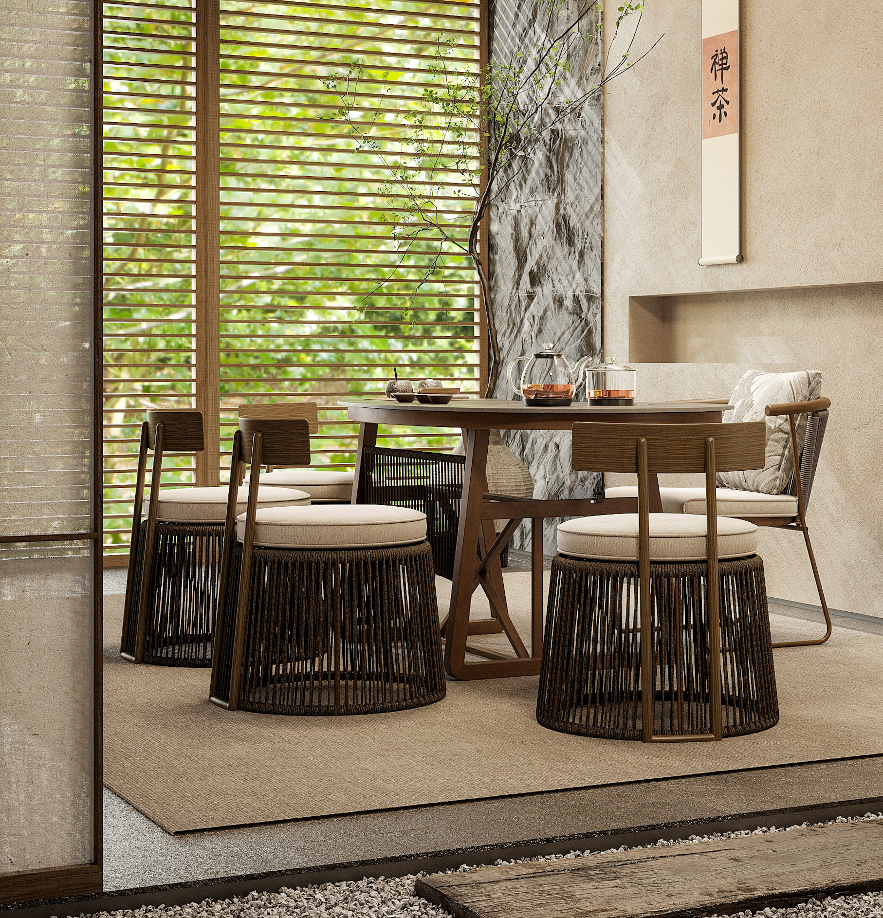 「Zen Garden」Organic Modern Weather-Resistant Outdoor Dining Chair
