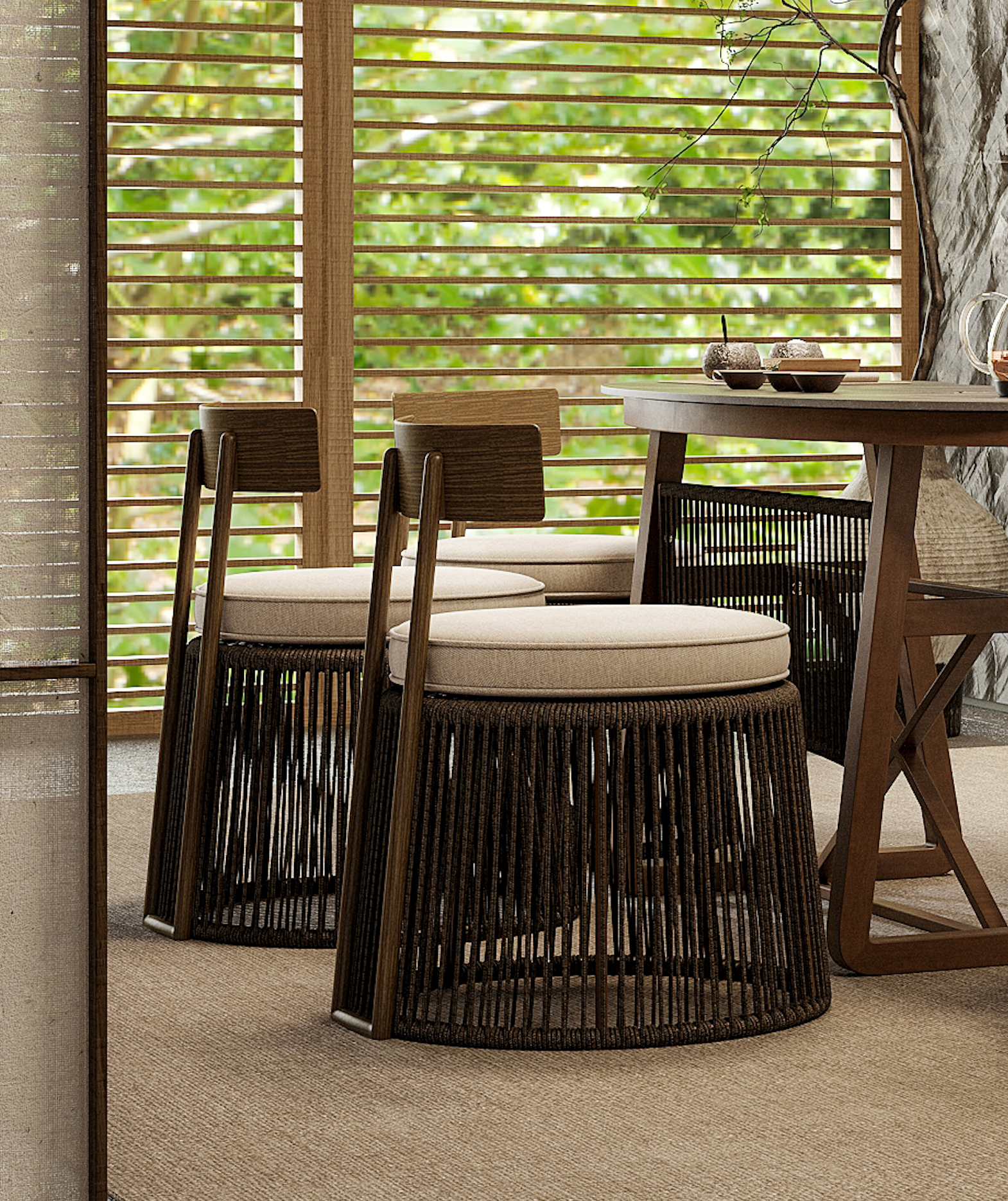 「Zen Garden」Organic Modern Weather-Resistant Outdoor Dining Chair