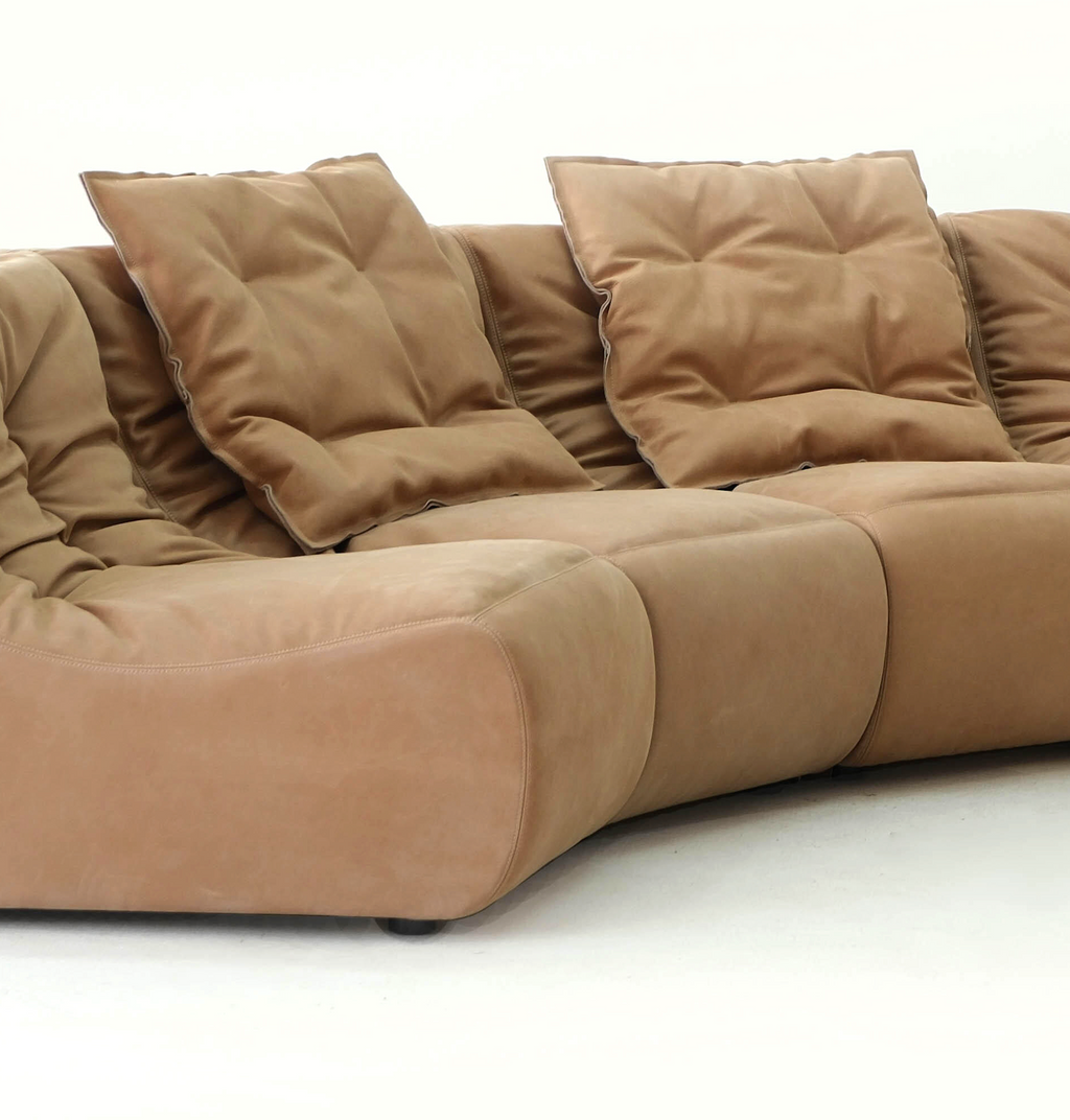 「Soft‑Hill」Modular Curved Genuine Leather Sectional Sofa
